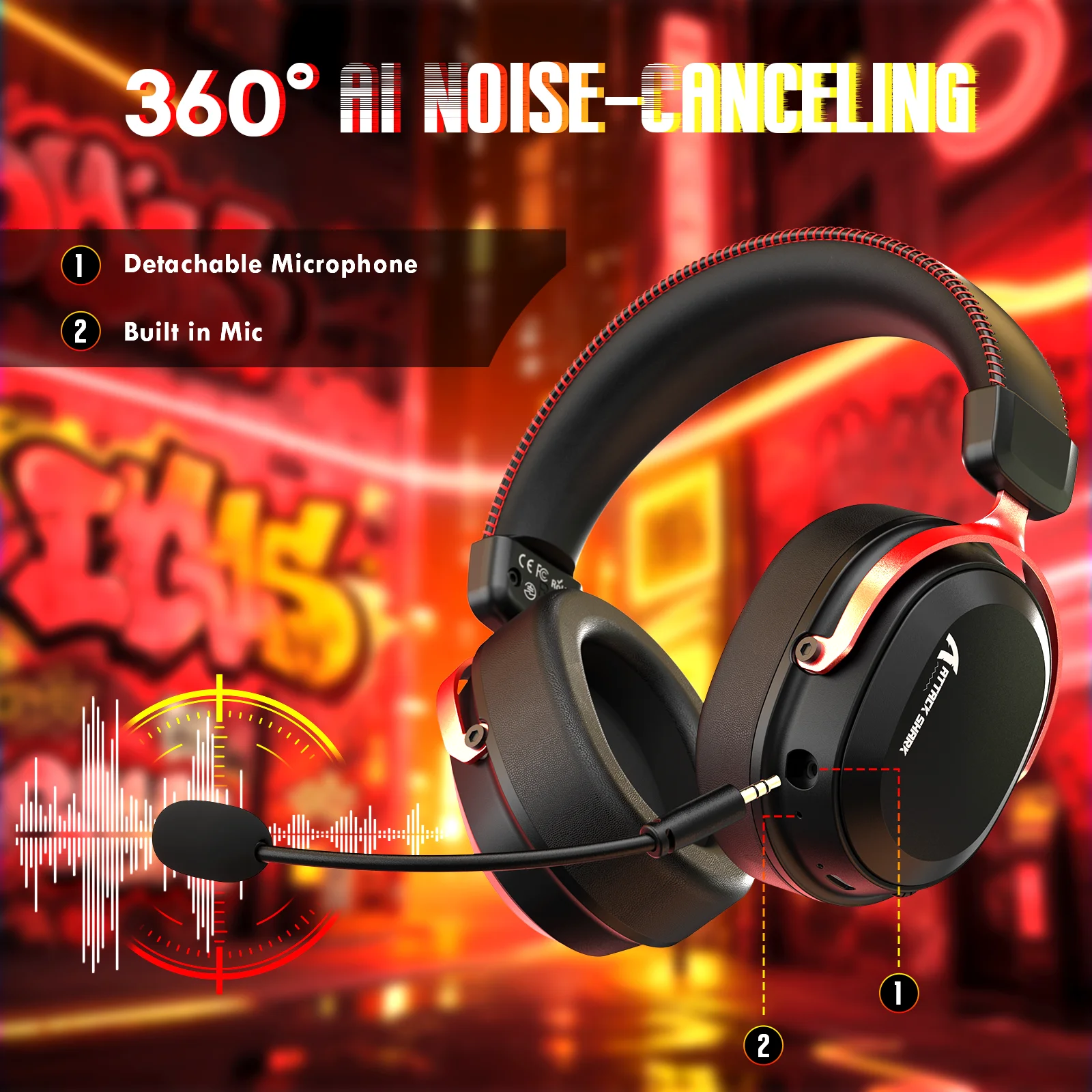 ATTACK SHARK L30PRO Wireless Gaming Headset,7.1 Surround Sound, 50mm Drivers,20ms Low Latency,Detachable Noise-Canceling Mic photo 4