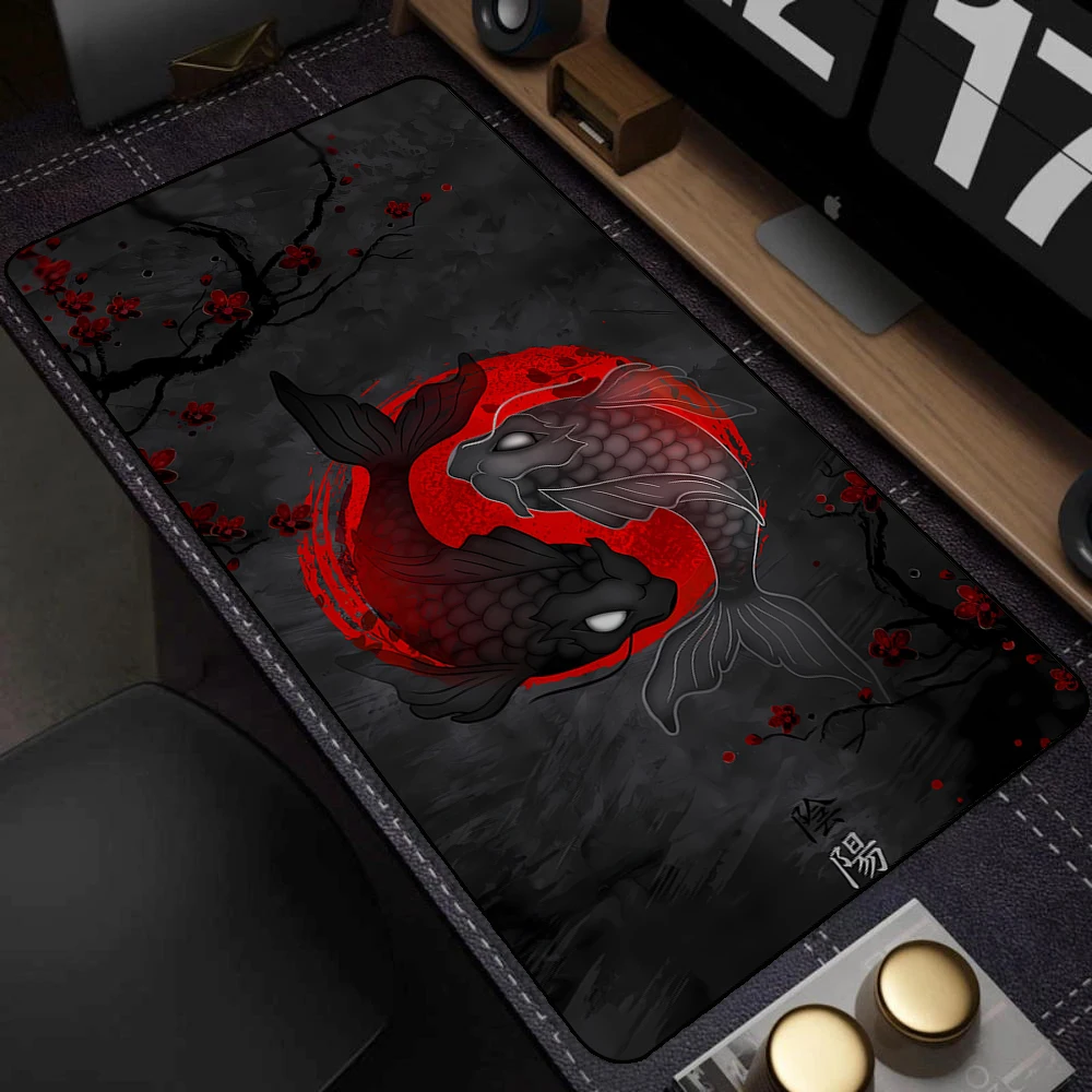 Yin-yang Fish Mouse Pad Black & White Sakura Laptop Desk Mat 90x40cm Company Gaming Accessories Gamer Deskmat Home Table Pads photo 4