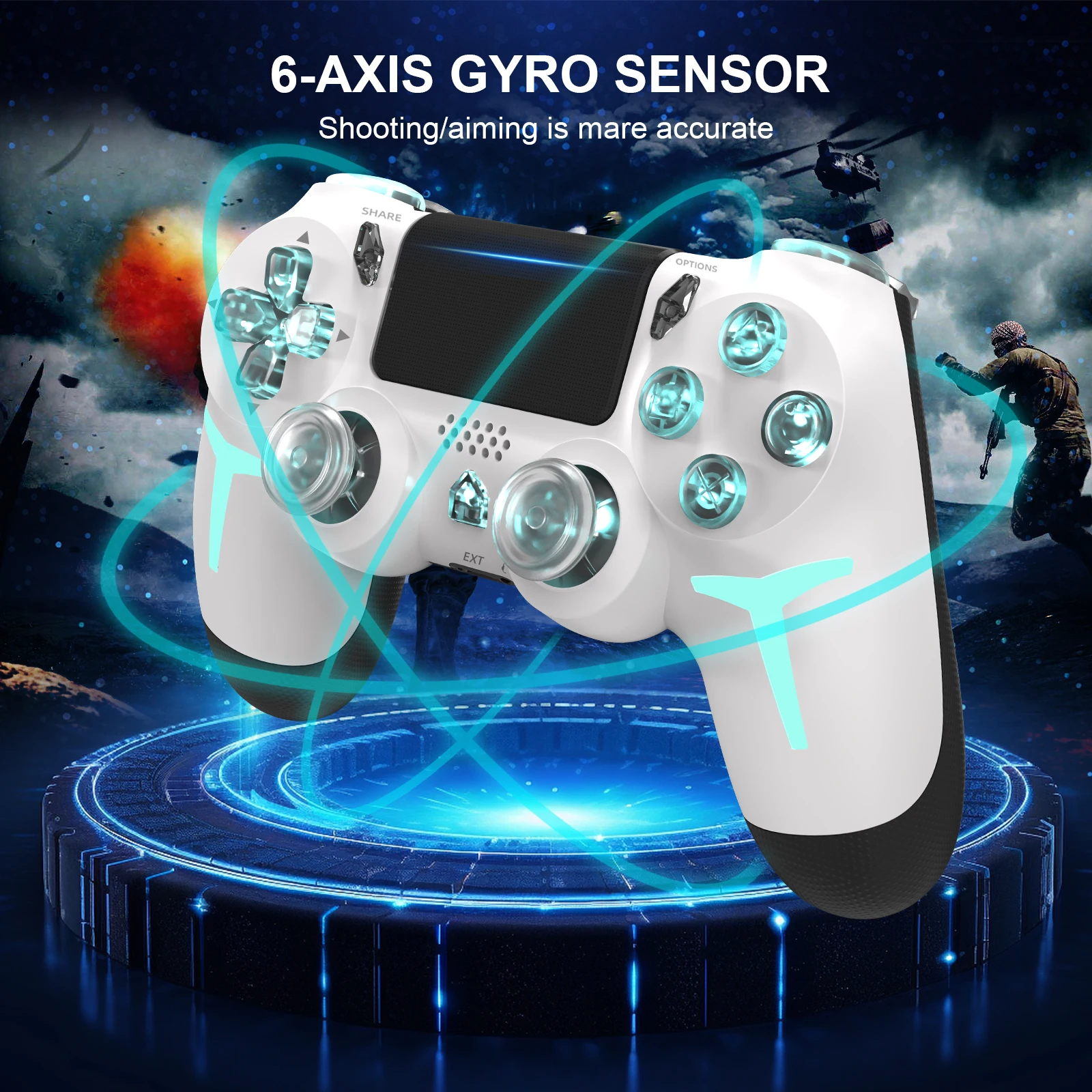GAMINJA Wireless Game Controller For PS4 PS3 Console Computer PC RGB Light LED Bluetooth Gamepad 6-axis Gyroscope Dual Vibration photo 2