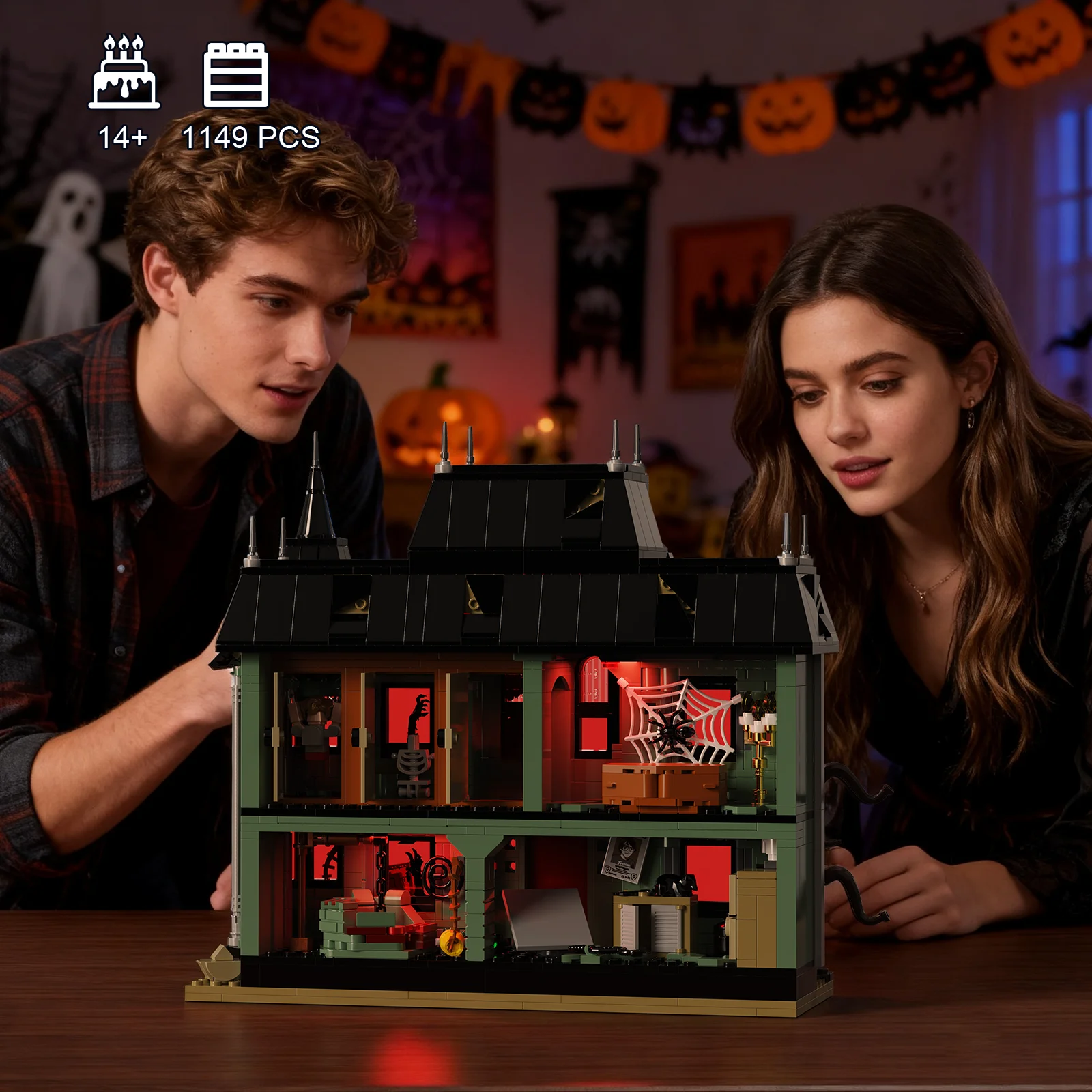 Horror Haunted House Building Blocks Set Neibolt Mansion Model Desktop Display Ornament Home Room Decoration Halloween Collectible Gift for Adult Hobbyists photo 6