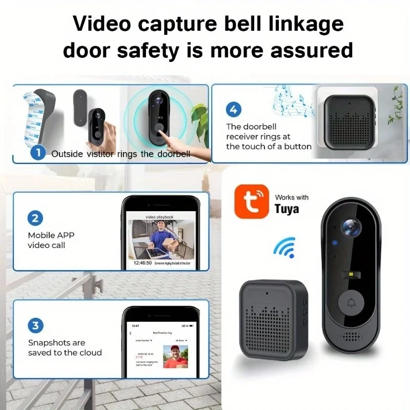 Tuya WiFi Home Smart Video Doorbell Outdoor Bidirectional HD Door Eye Camera 1080P Support SD Card Cloud Storage Waterproof photo 5