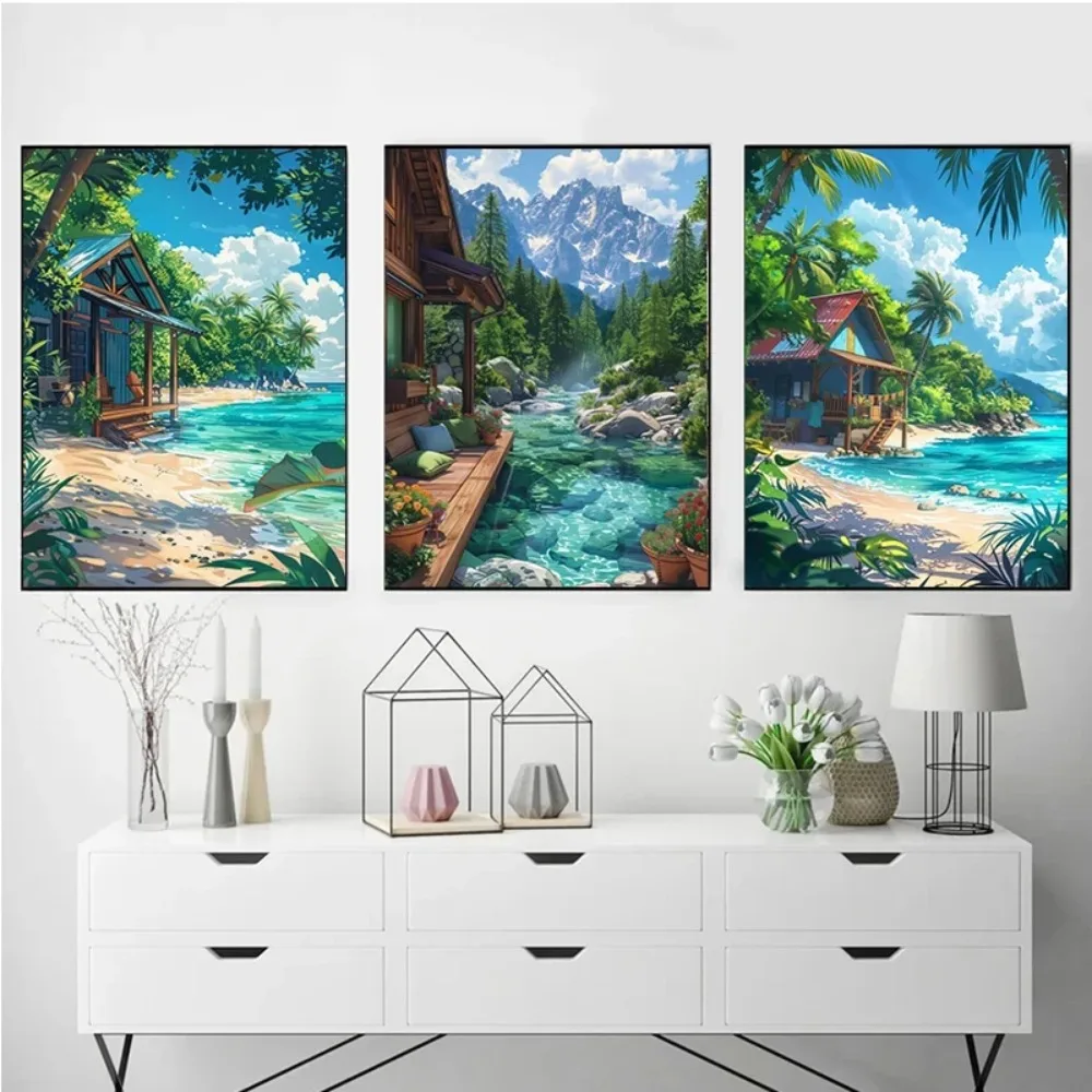 Sea Summer Landscape Bar Anime Wall Art Poster Blue Cabin Beach Forest Canvas Painting Print Picture Living Room Modern Decor photo 4