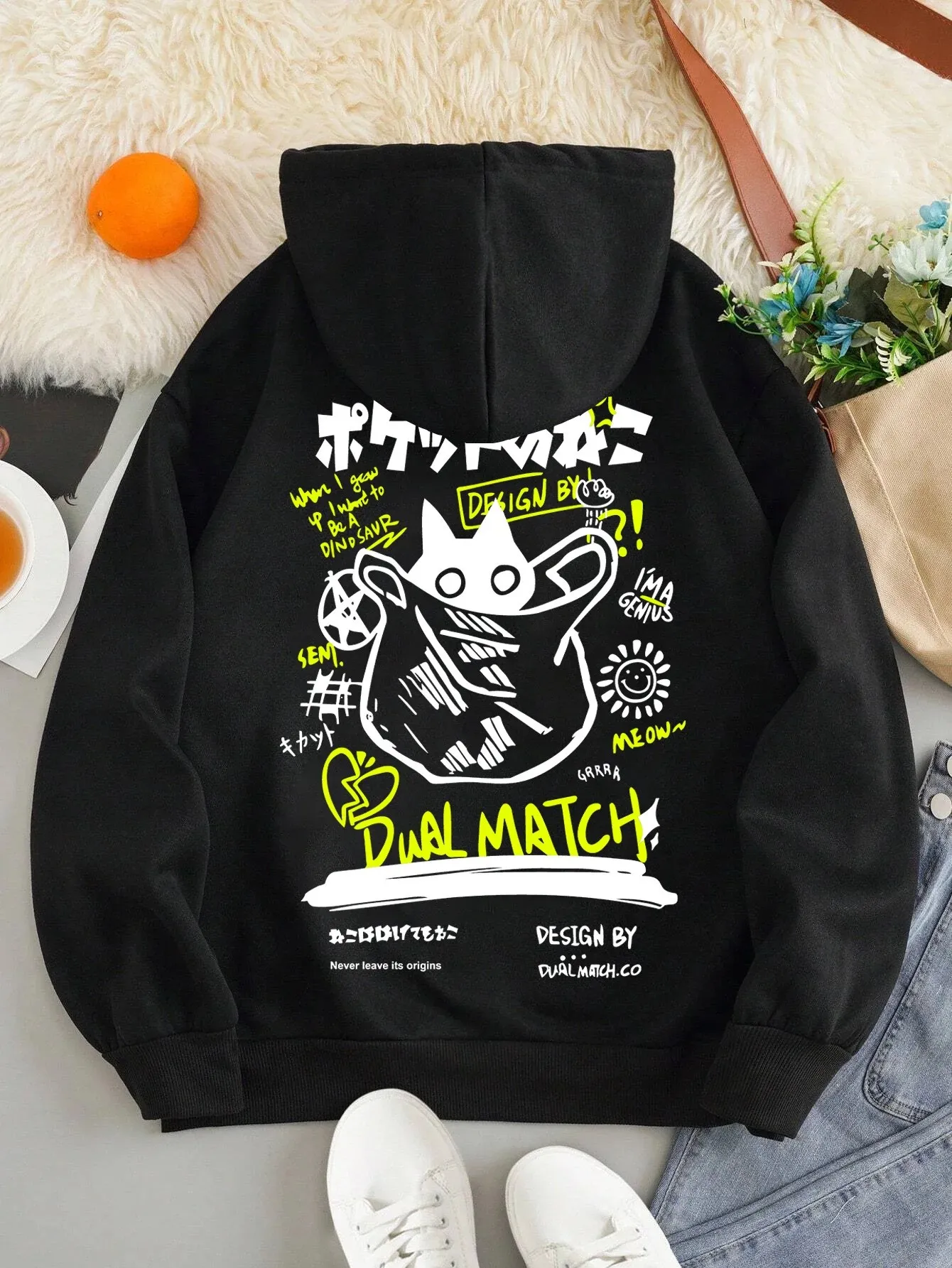 Japan Style Black Cat Hoodie Men Women Outdoor Street Casual Fashion Sport Cartoon Longsleeve Adult Autumn Winter Sweatshirt Top photo 4