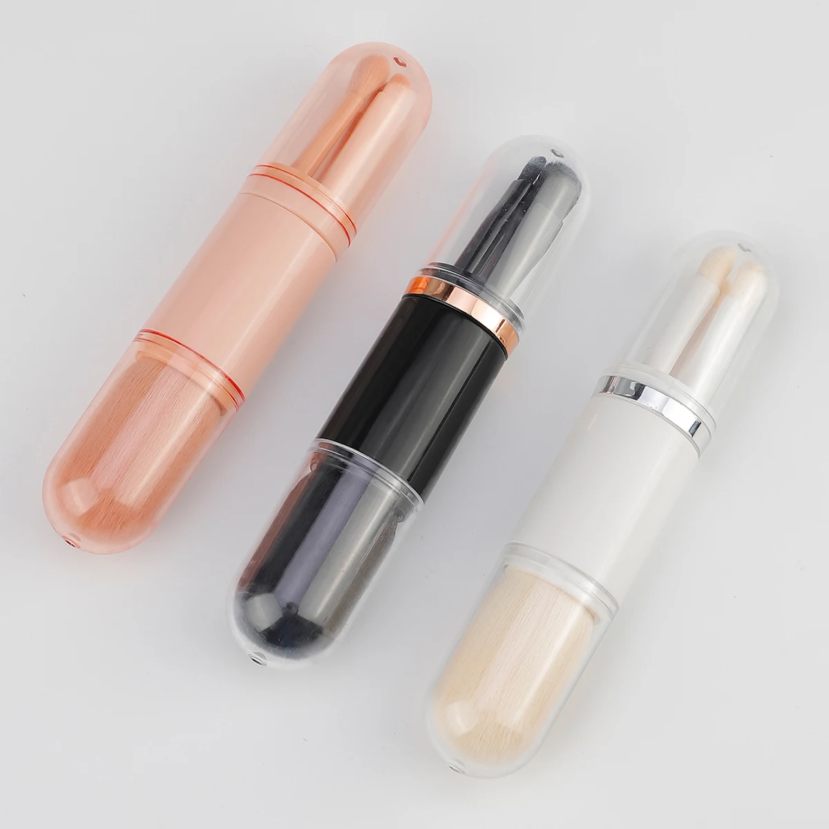 4in1 Travel Makeup Brushes Set Retractable Kabuki Brush and 3 Small Brushes For Eye With Soft Bistles Small Portable For Touchup photo 1