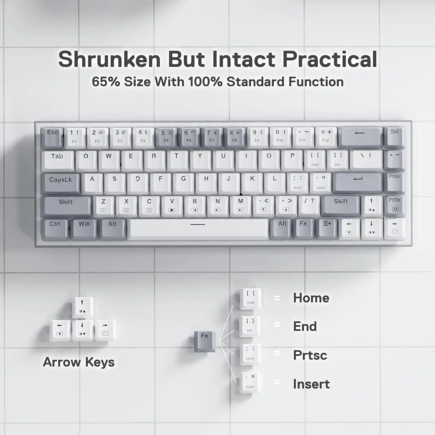 Redragon K631 Gery 65% Wired RGB Gaming Keyboard, 68 Keys Hot-Swappable Compact Mechanical Keyboard photo 3