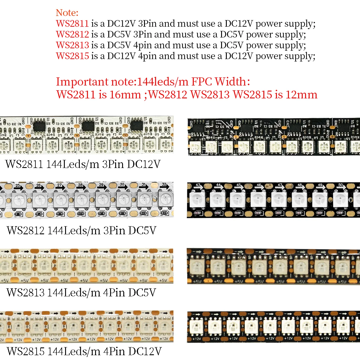 1-5M 144Leds/m WS2812B WS2813 WS2815 Led Strips 5050RGB Programmable Colored Running Flowing Led Strip Lights Led Ribbon DC5-12v photo 3
