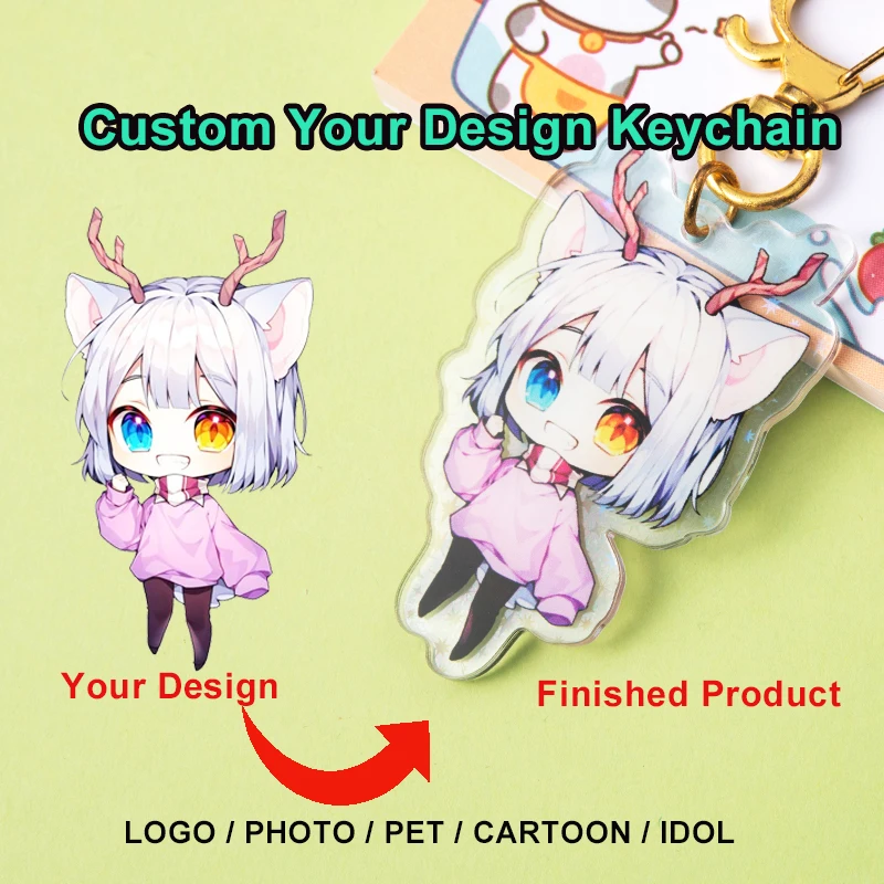 Custom Keychains Cartoon Llavero Key Chain Photo Customized Anime Charms Hologram Clear Acrylic Personalized Designer Keychains photo 2