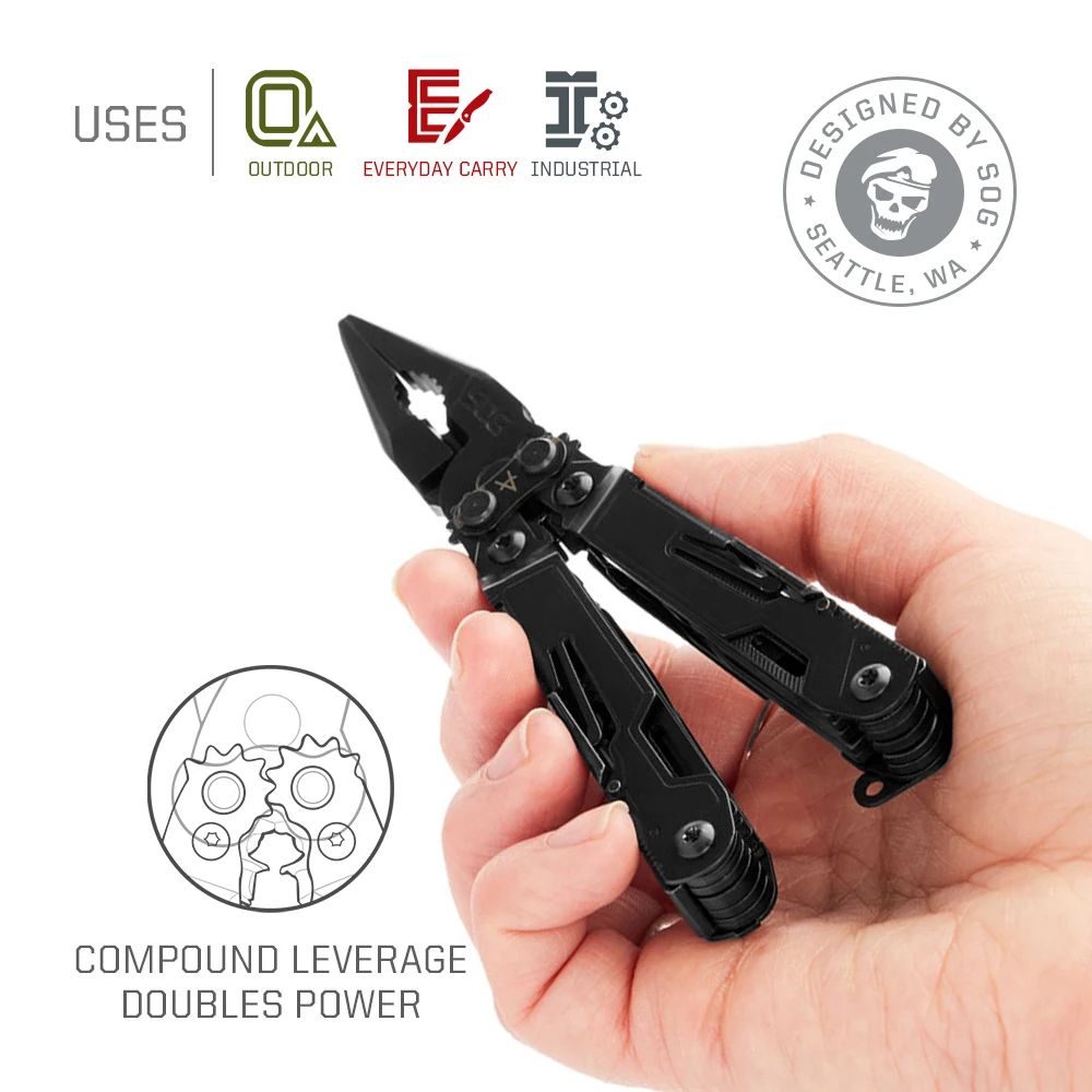 SOG 18 in 1 PowerPint Mini Multi-tool Stainless Steel Pocket EDC Multifunctional Pliers with Folding Knife Screwdrivers Scissors For Survival Fishing Hiking Cycling Travel DIY Home Emergency Repair Portable Camping Tools and Safety Equipment Gift For Men photo 2