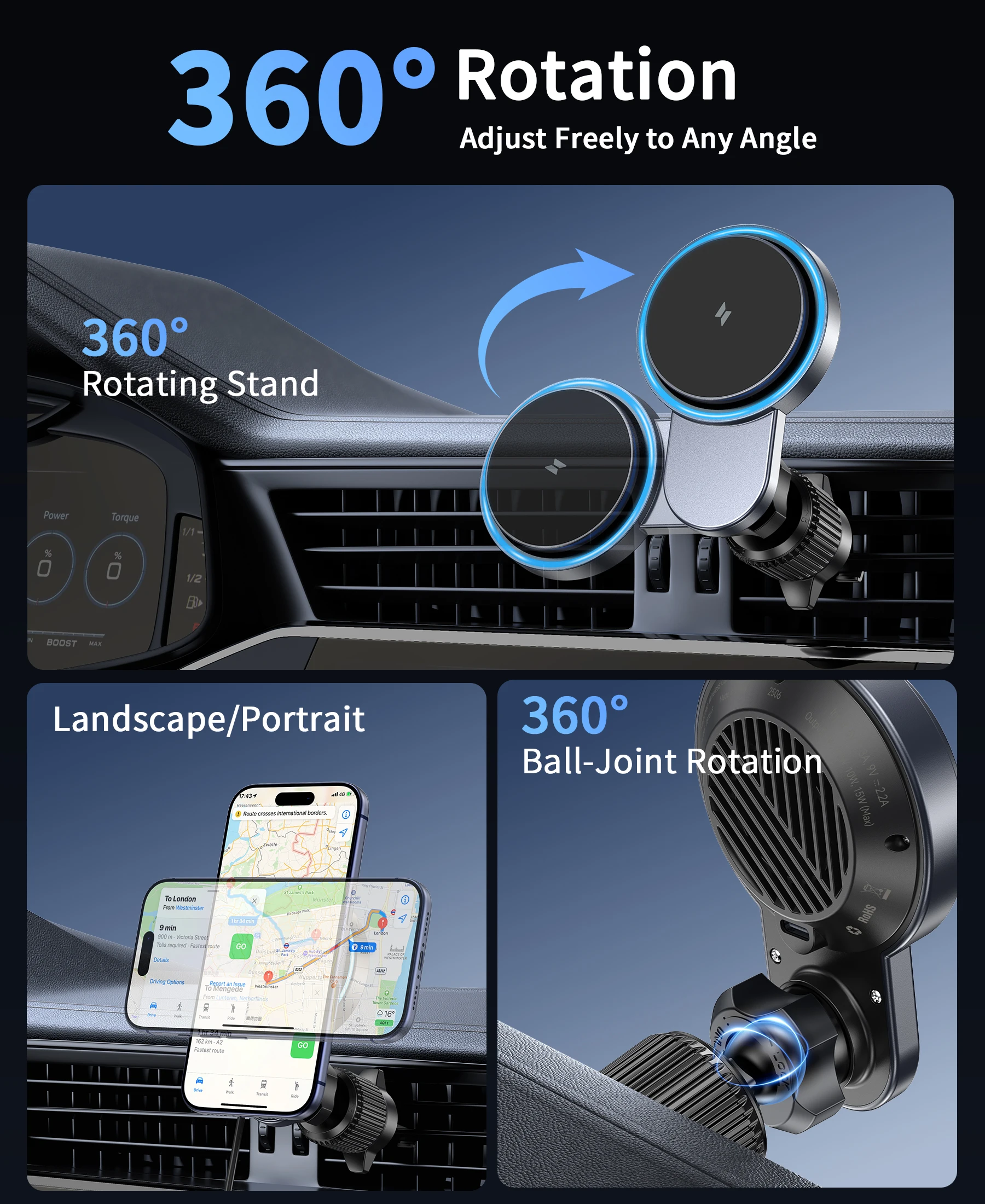 VIKEFON 25W Magnetic Car Fast Wireless Charger & 63W Car Charger For Magsafe iPhone 17 16 Pro Max Car Phone Holder Stand Mount photo 3
