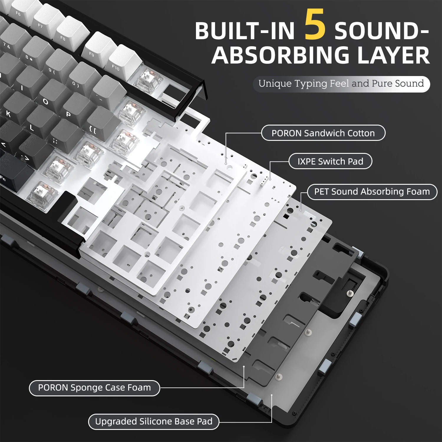 ATTACK SHARK X85 75% Tri‑Mode(Wired/2.4GHz/Bluetooth) Hot Swap Mechanical Keyboard Kit With C01ULTRA RGB Aviator Coiled Cable photo 6