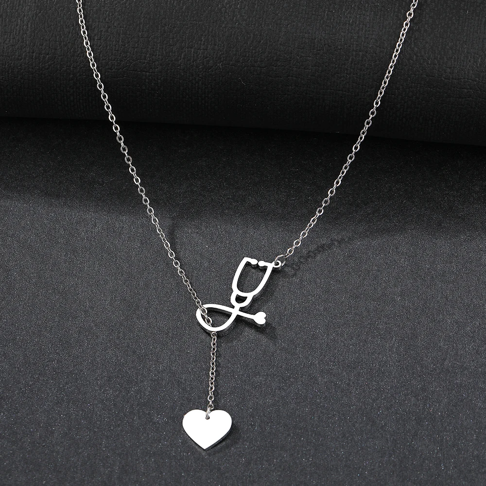 Stainless Steel Necklaces Layered Chain Stethoscope Heart Sweet Pendants Korean Fashion Choker Necklace For Women Jewelry Gifts photo 4