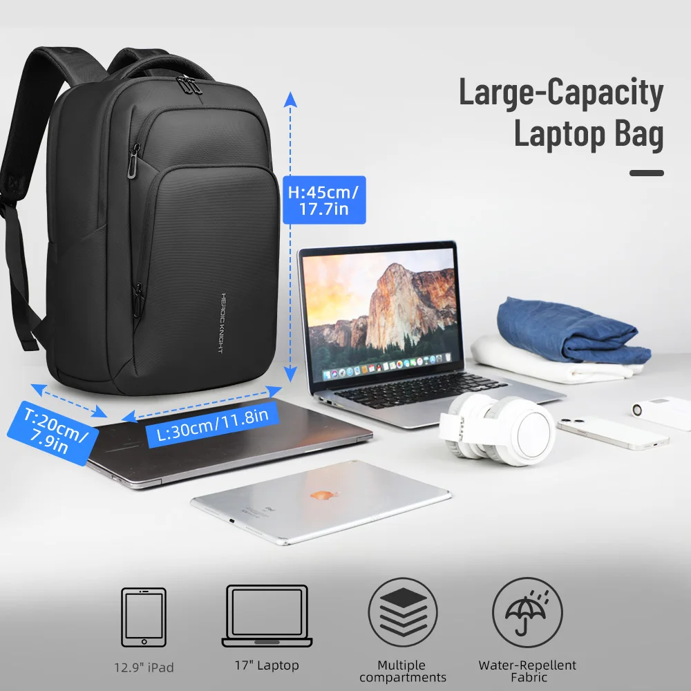 HK Multifunctional Business Backpack Men Large Capacity Travel Backpack Waterproof 17.3" Laptop Bag With USB Office Work Daypack photo 6