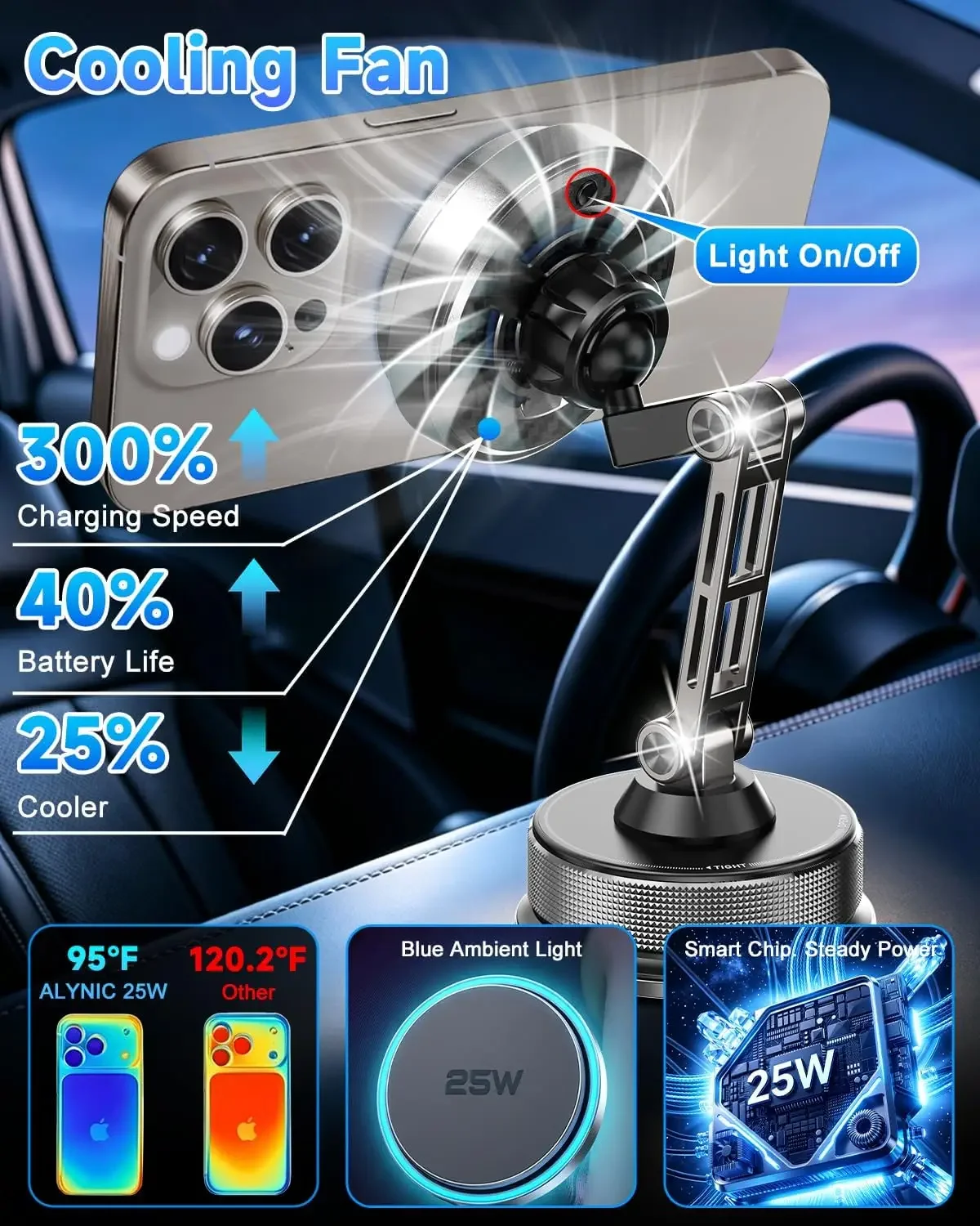 Car Qi2 25W Magnetic Wireless Charger With 63W Car Charger Vacuum Phone Holder for Magsafe iPhone 17 16 15 14 13 12 Fast Chrging photo 3