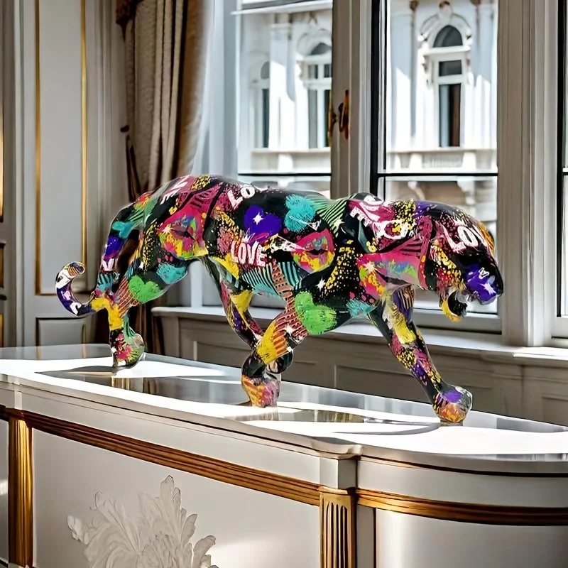 1pc Hand-Painted Realistic Leopard Resin Statue Color-Changing Creative Art Sculpture for Home Office Living Room Desktop Decor photo 3
