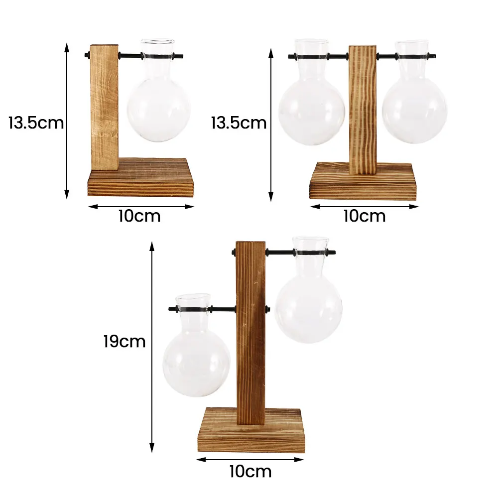 Creative Glass Desktop Planter Bulb Vase Wooden Stand Hydroponic Plant Container Home Tabletop Decor Vases photo 6