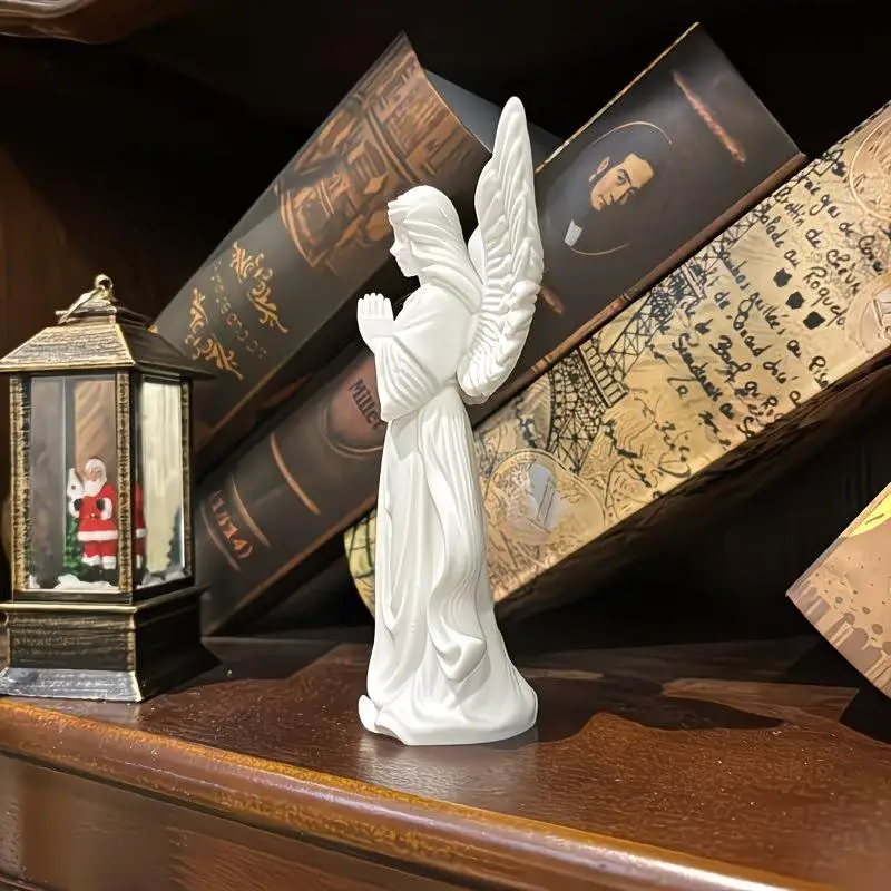 New#3D Printed Praying Angel Statue Guardian Angel Figurine White Gold Religious Sculpture For Home Altar Decor photo 5