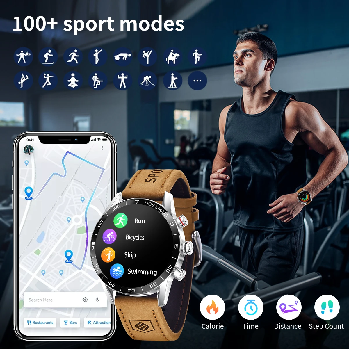 LIGE 2026 New Rugged Military GPS Smart Watch Men AMOLED HD Screen Heart Rate Bluetooth Call Waterproof Outdoor SmartWatch photo 6
