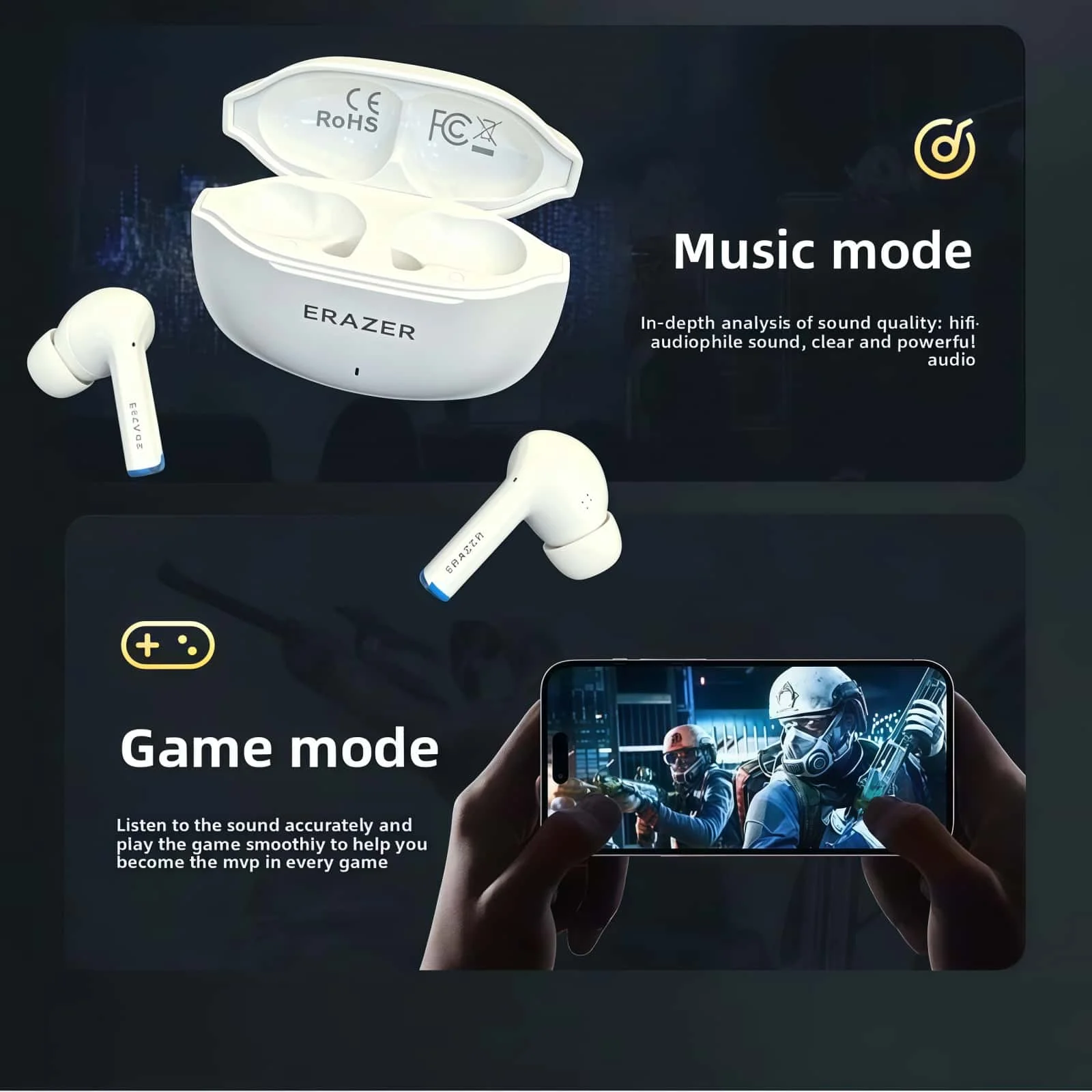 ERAZER HT82 Wireless Earphones Bluetooth 5.4 Earbuds HiFi Audio Deep Bass Headphones For Music Lovers And Outdoor Use Earbuds photo 4