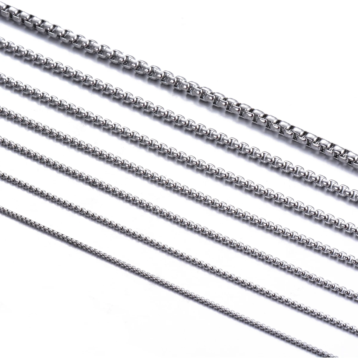 1Pc Stainless Steel Square Rolo Stainless Steel Chain Necklace Round Box Necklace Men Women Width 2mm-5mm photo 4