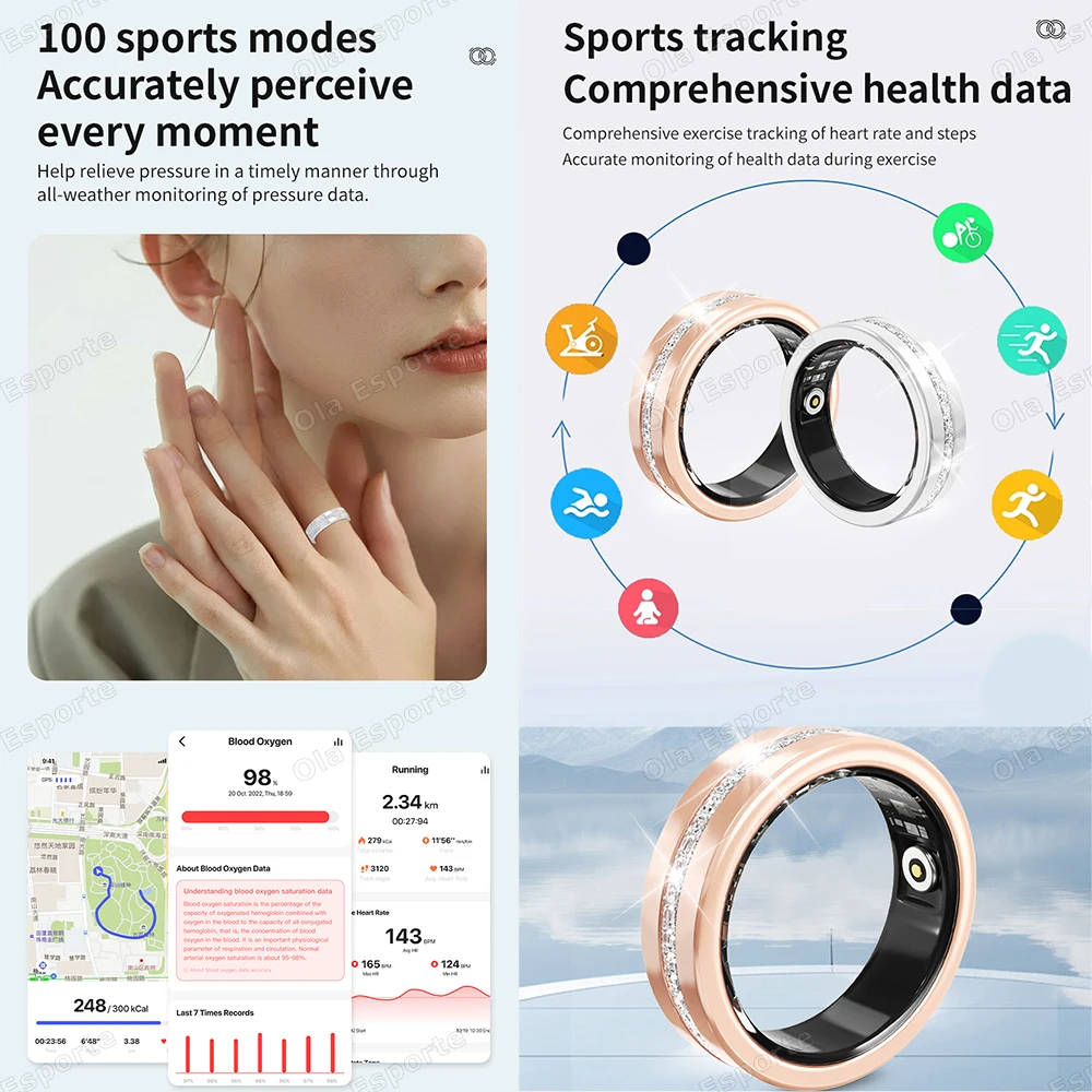 Diamond Fashion Women Smart Ring With Box IP68 Waterproof Lady ring Heart Rate Health Monitor Sports Pedometer Fitness Ring R12 photo 5
