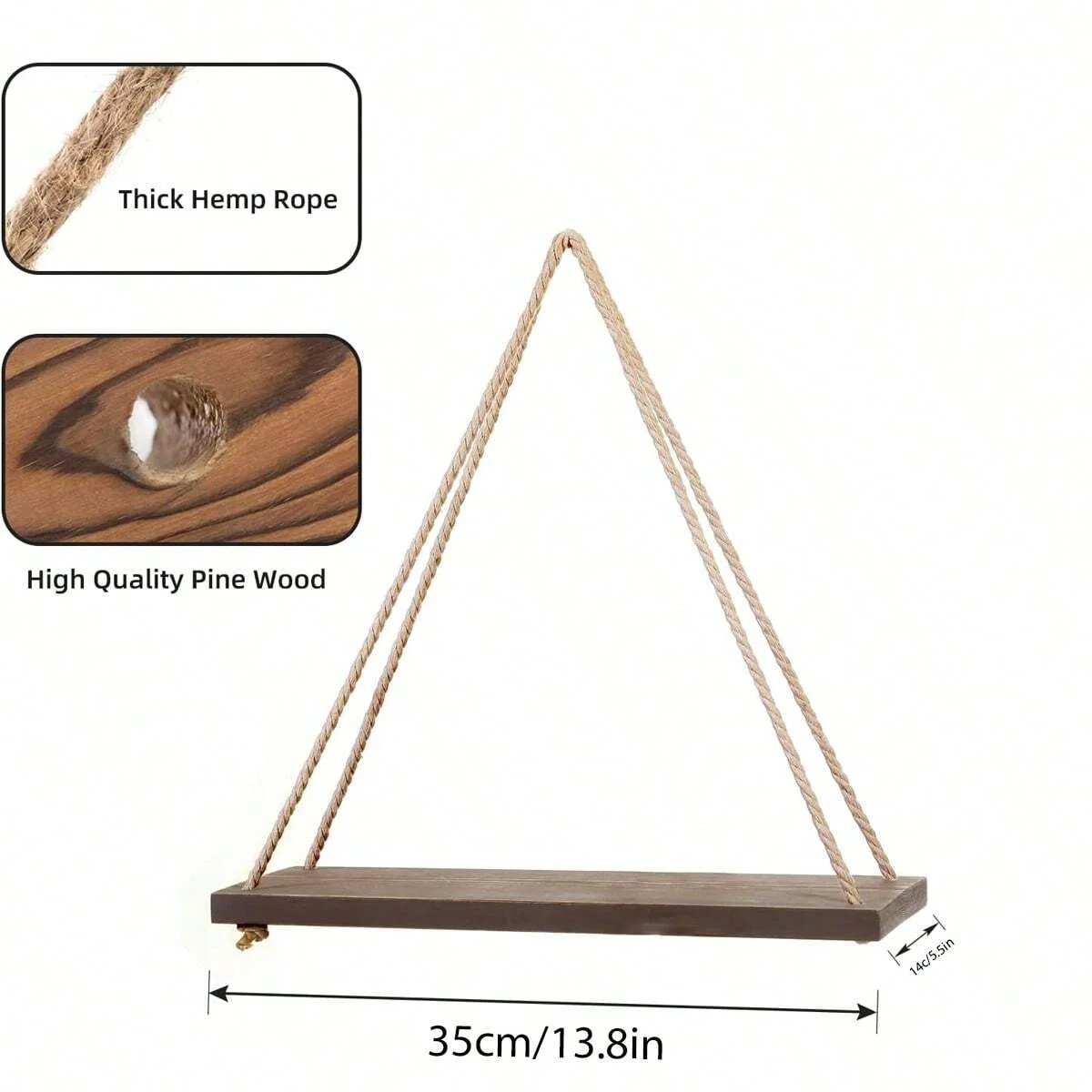 1PC Wooden Swing Hanging Hemp Rope Wall Shelve Mounted Floating Home Living Room Plant Flower Pot Tray Storage Garden Decoration photo 5