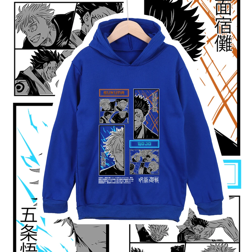 Kids Anime Hoodie Jujutsu Kaisen Gojo Sukuna Print Unisex Cotton Sweatshirt for Boys Girls Cartoon Casual Wear Cosplay Costume photo 2