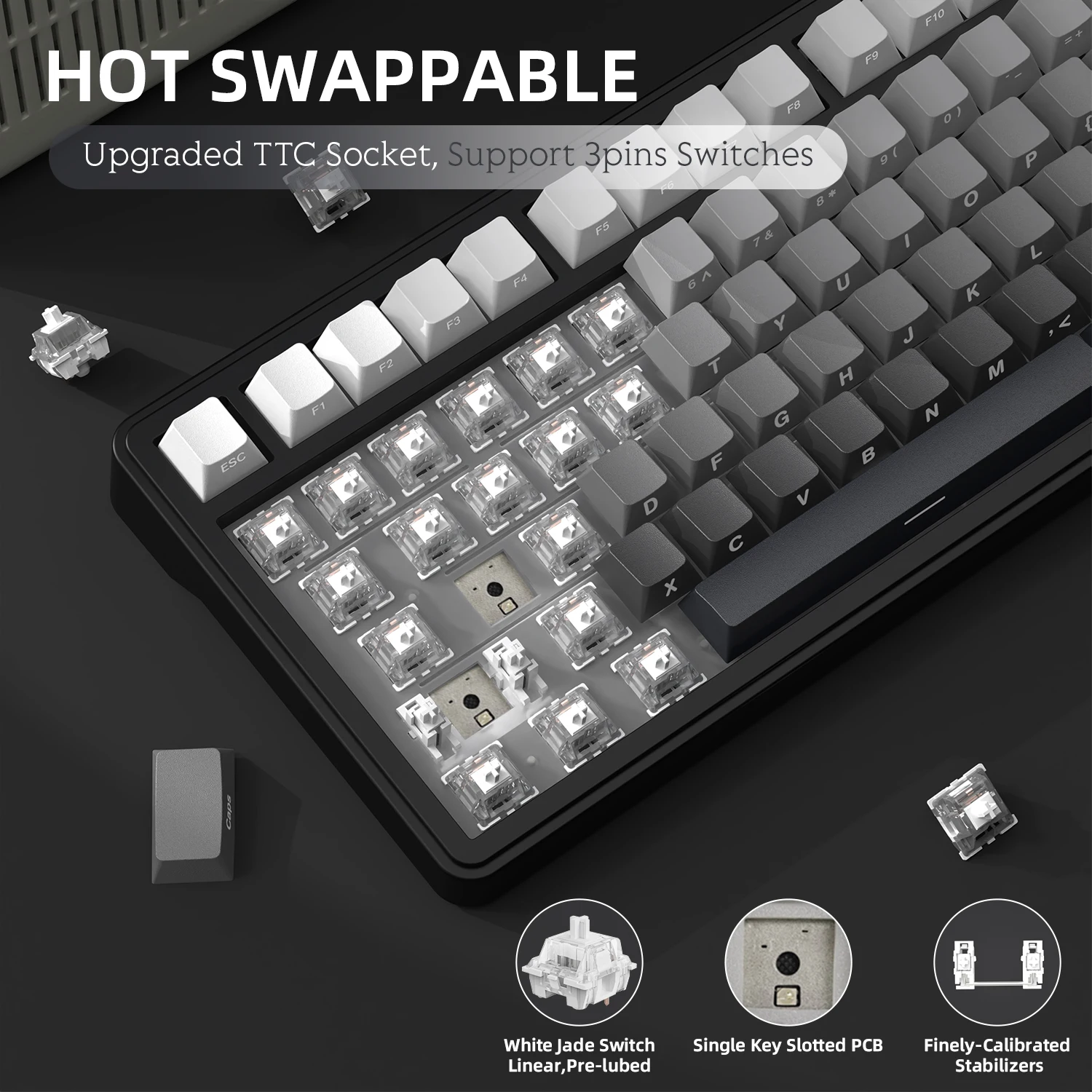 ATTACK SHARK X85 75% Tri‑Mode(Wired/2.4GHz/Bluetooth) Hot Swap Mechanical Keyboard Kit With C01ULTRA RGB Aviator Coiled Cable photo 7