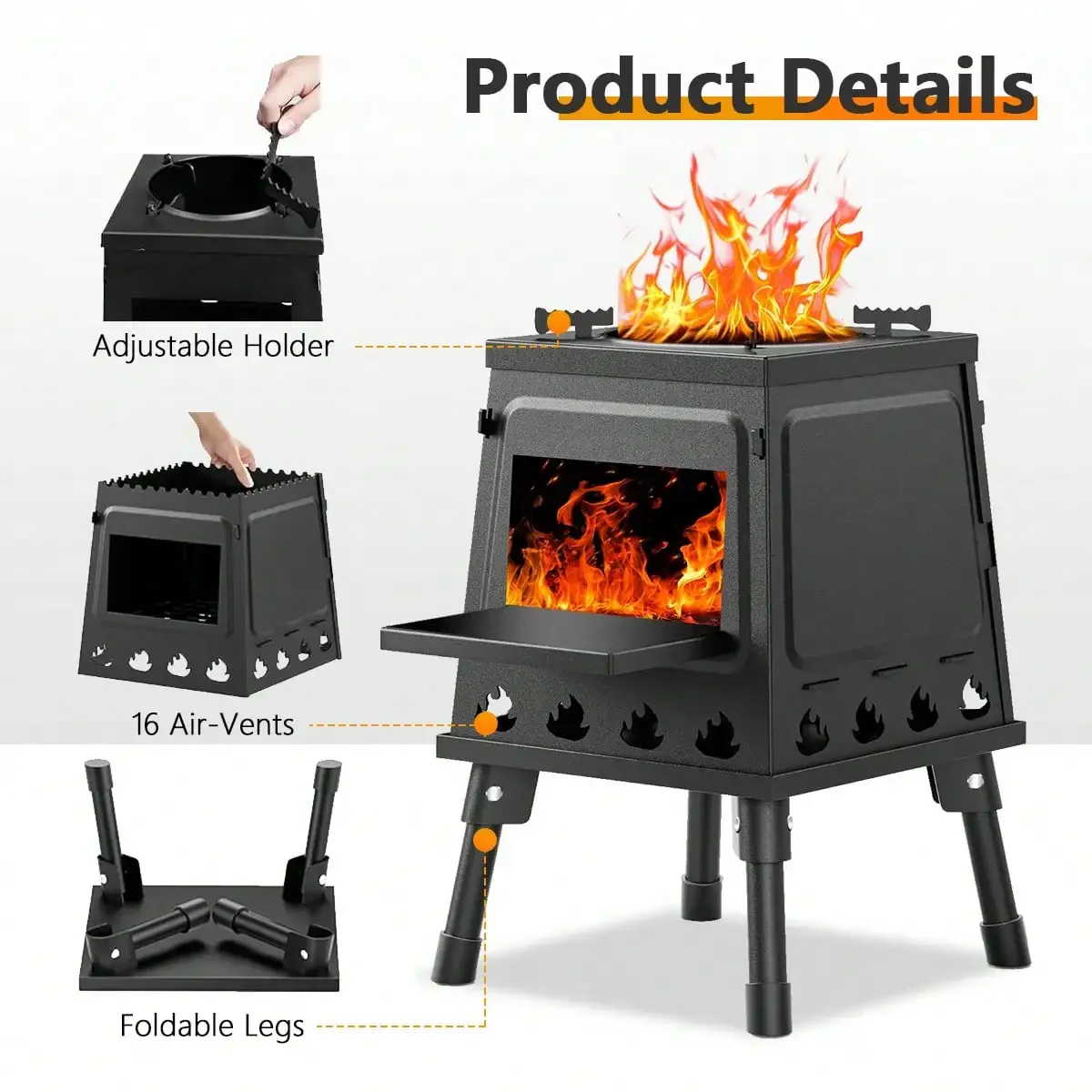 Wood Burning Camp Stove Portable Cast Iron Wood Stove For Outdoor Hiking Picnic BBQ Travel Black photo 3