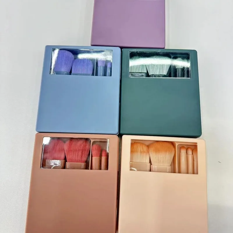 5 in 1 Makeup Brush Set with Window Mirror Box Portable Mini Size Eyeshadow Powder Brushes Kit photo 2