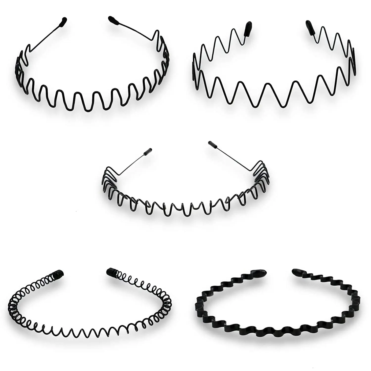 Unisex Black Elastic Non Slip Simple Metal Headbands For Men Women Wavy Hairband Spring Hair Hoop Fashion Hair Accessories photo 1