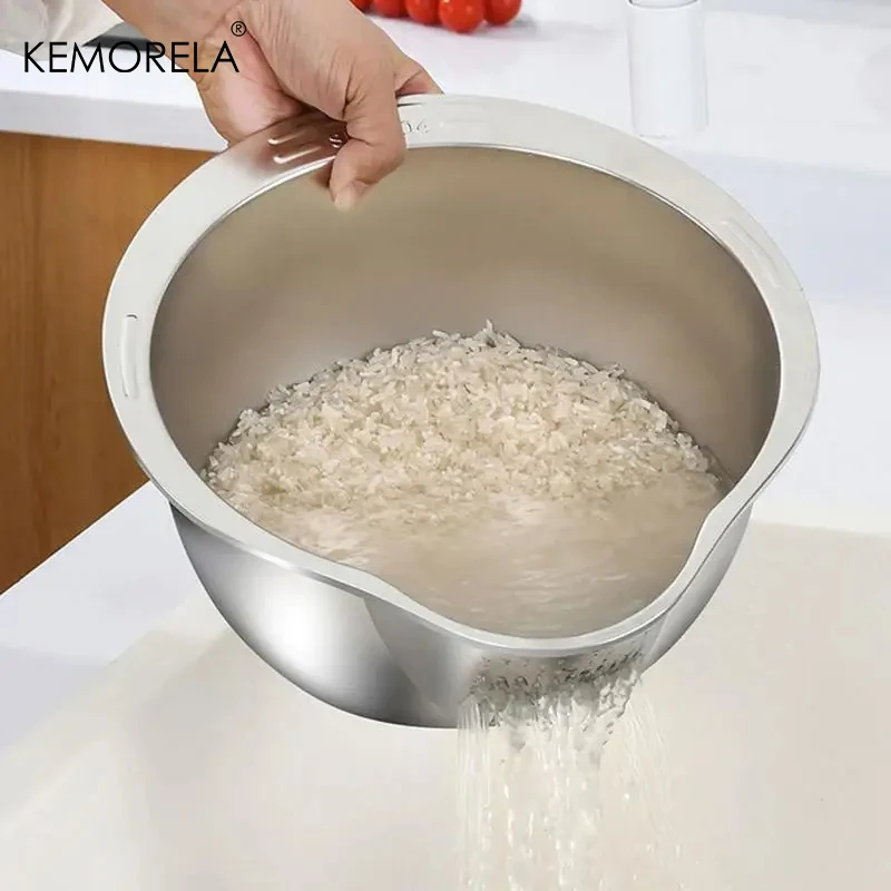 Rice Washer Strainer Bowl Stainless Steel 304 Rice Washing Bowl Rice Sieve Colander Fruit And Vegetable Strainer Kitchen Tools photo 3