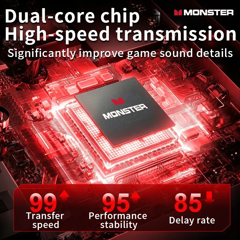 MONSTER Q15 gaming headset low latency Half-enclosure wireless earphone long battery life surround sound effect Breathing light photo 5