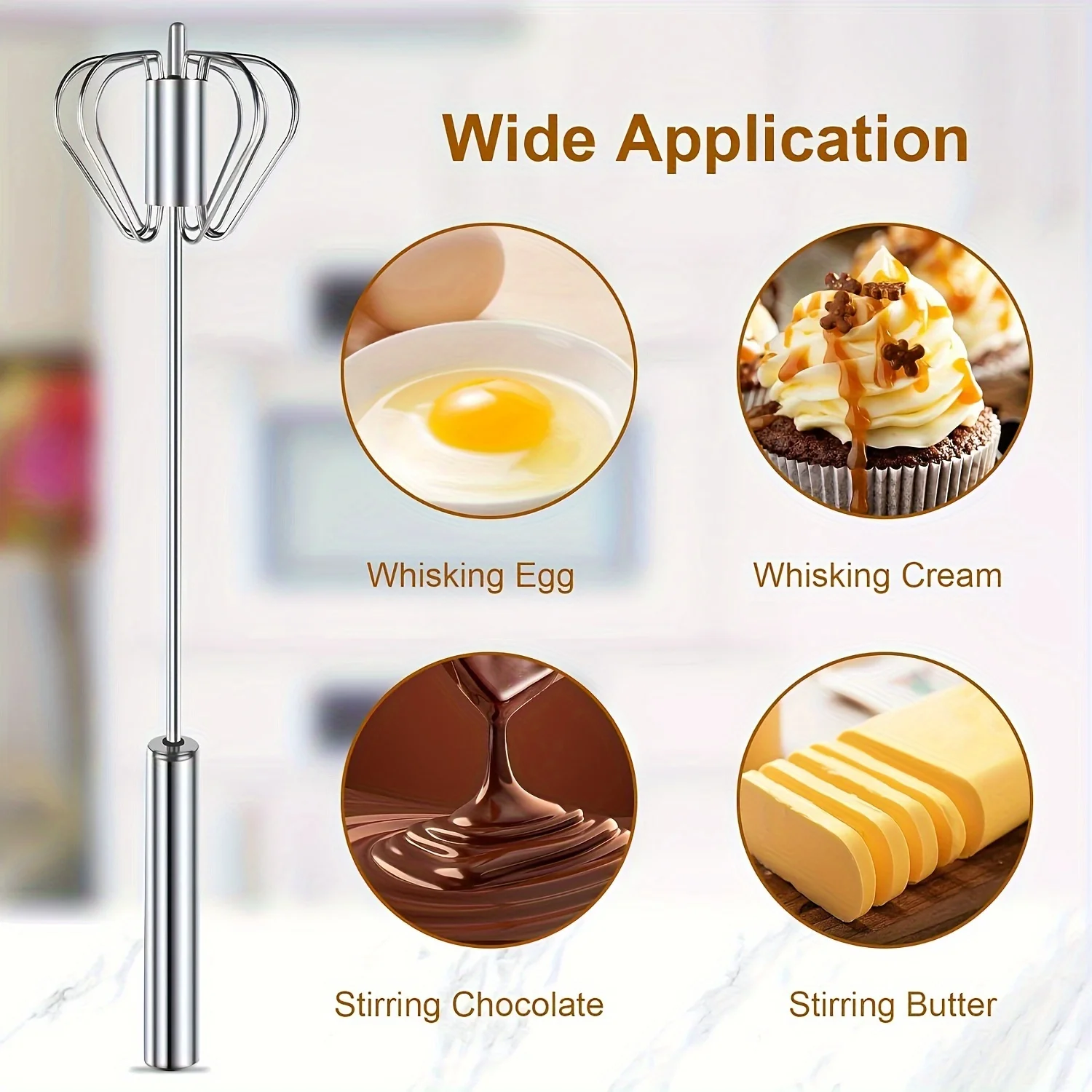Stainless Steel Egg Beater Durable Semi-Automatic Mixer for Effortless Egg Cream Mixing Stirring and Beating for Kitchen Baking photo 5