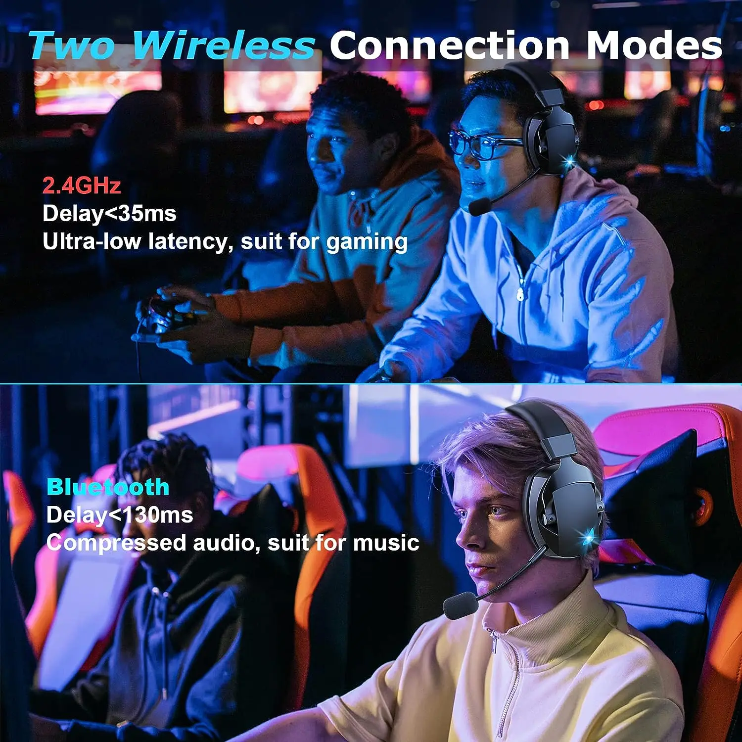 Gaming Headset with Detachable Noise Cancelling Microphone,2.4G Bluetooth-USB-3.5mm Wired Jack 3 Modes for Multi-device photo 3