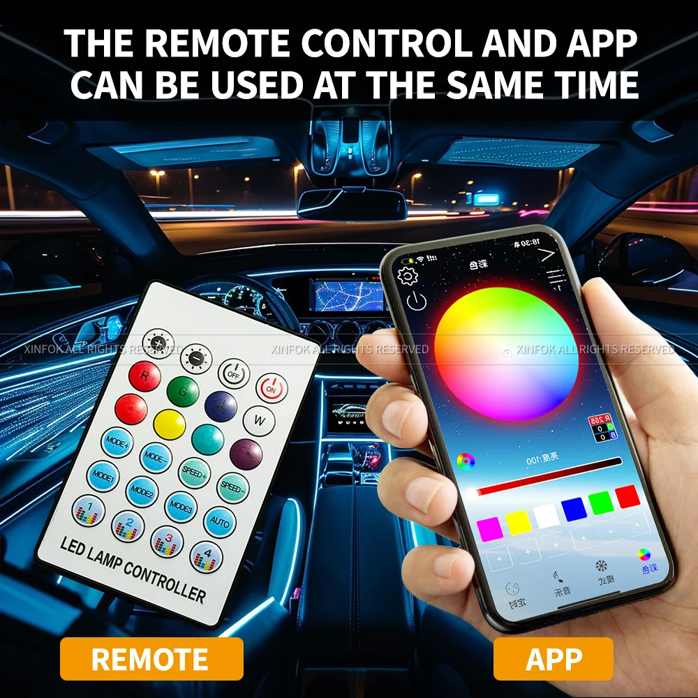 110cm  APP Control Car Ambient Lights LED Interior RGB Symphony Atmosphere Light  Acrylic Strips Dashboard Decoration Sunroof photo 6