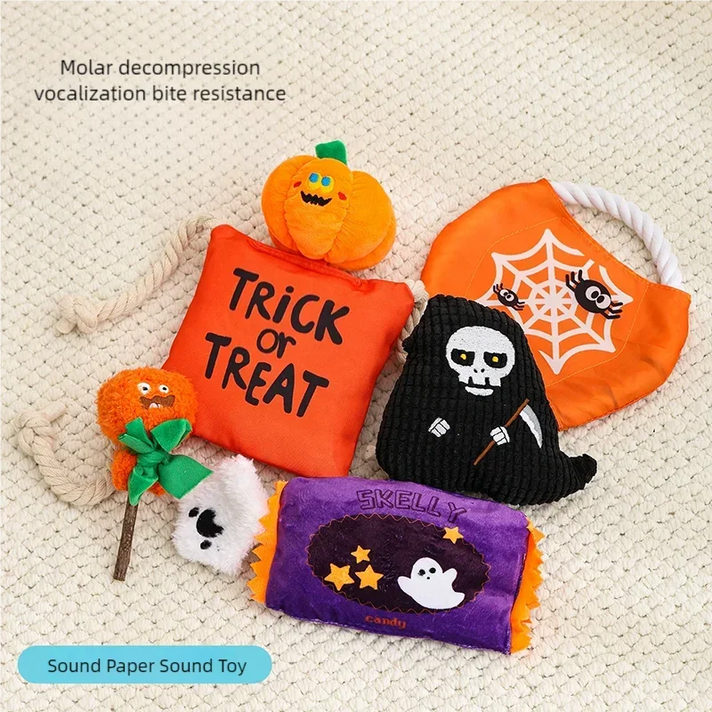 Halloween Themed Plush Dog Toy With Squeaker Bite Resistant Molar Teether For Puppy Interactive Boredom Breaker Chew Toy For Pet photo 2