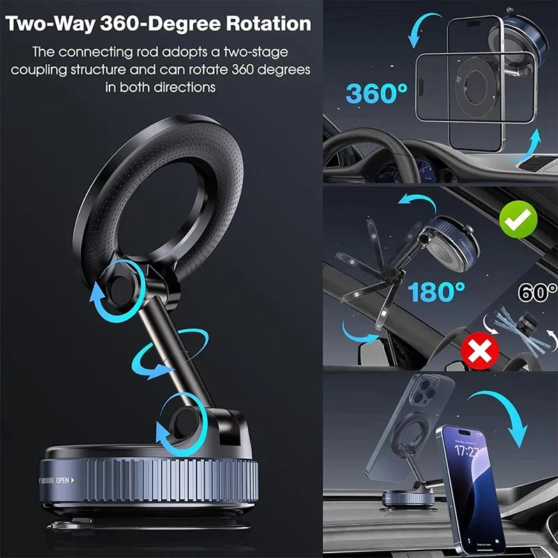 2026 New 360 ° Adjustable Suction Cup Phone Holder Vacuum Magnetic Car Phone Holder Magnetic Foldable Phone Holder Pocket Sized photo 2