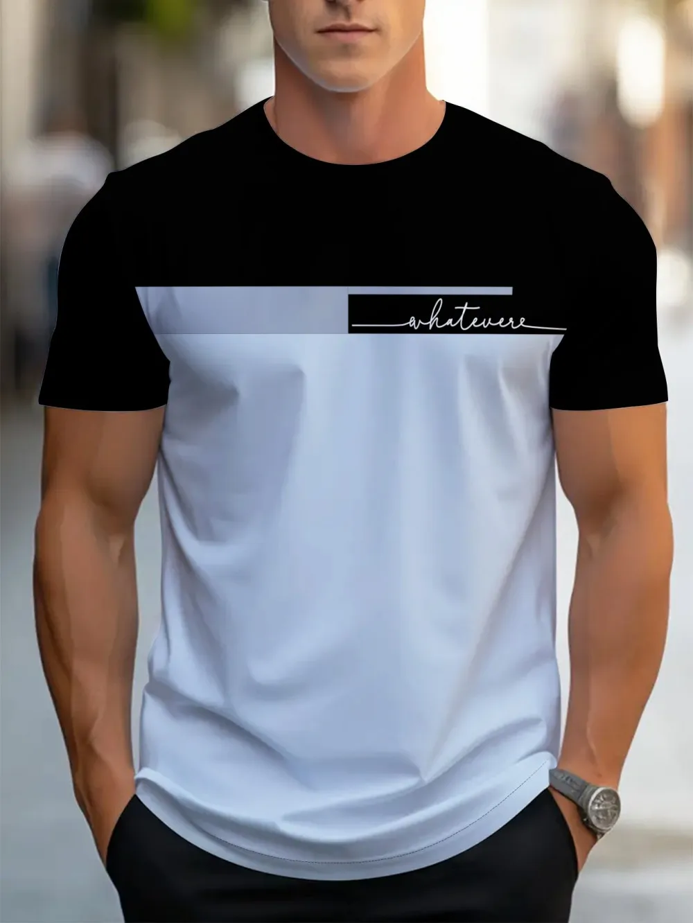European and American Men's Summer Personalized Striped Letter Print Soft and Breathable Round Neck T-Shirt Outdoor Casual Top photo 8