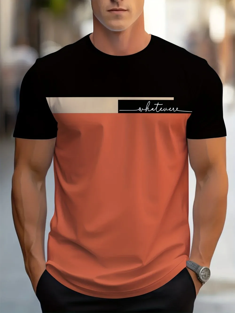 European and American Men's Summer Personalized Striped Letter Print Soft and Breathable Round Neck T-Shirt Outdoor Casual Top photo 7