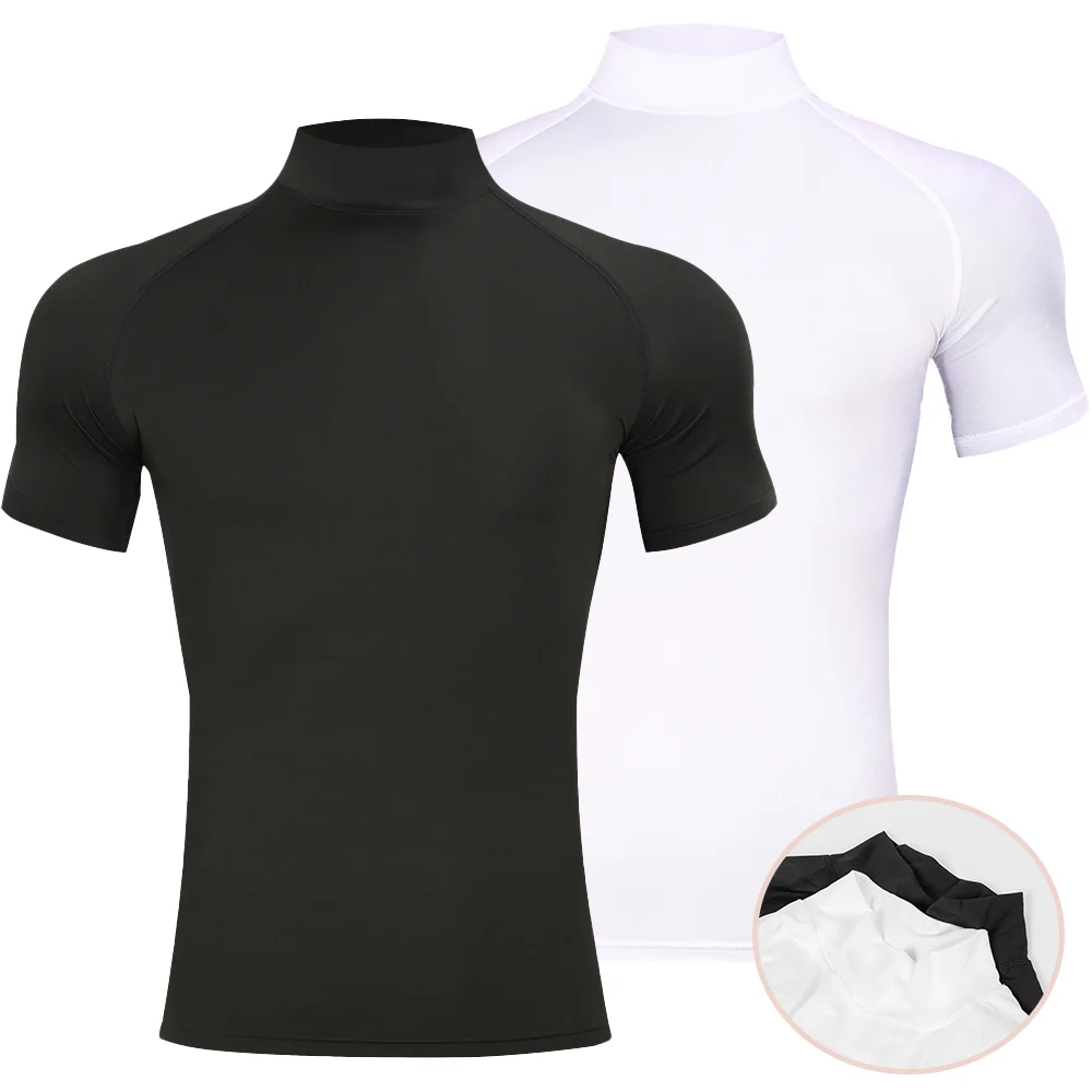 Mens Bodybuilding Sports Tight T-shirt Summer Compression Turtleneck Short Sleeve Gym Fitness Quick Dry Running Male Workout Top photo 7