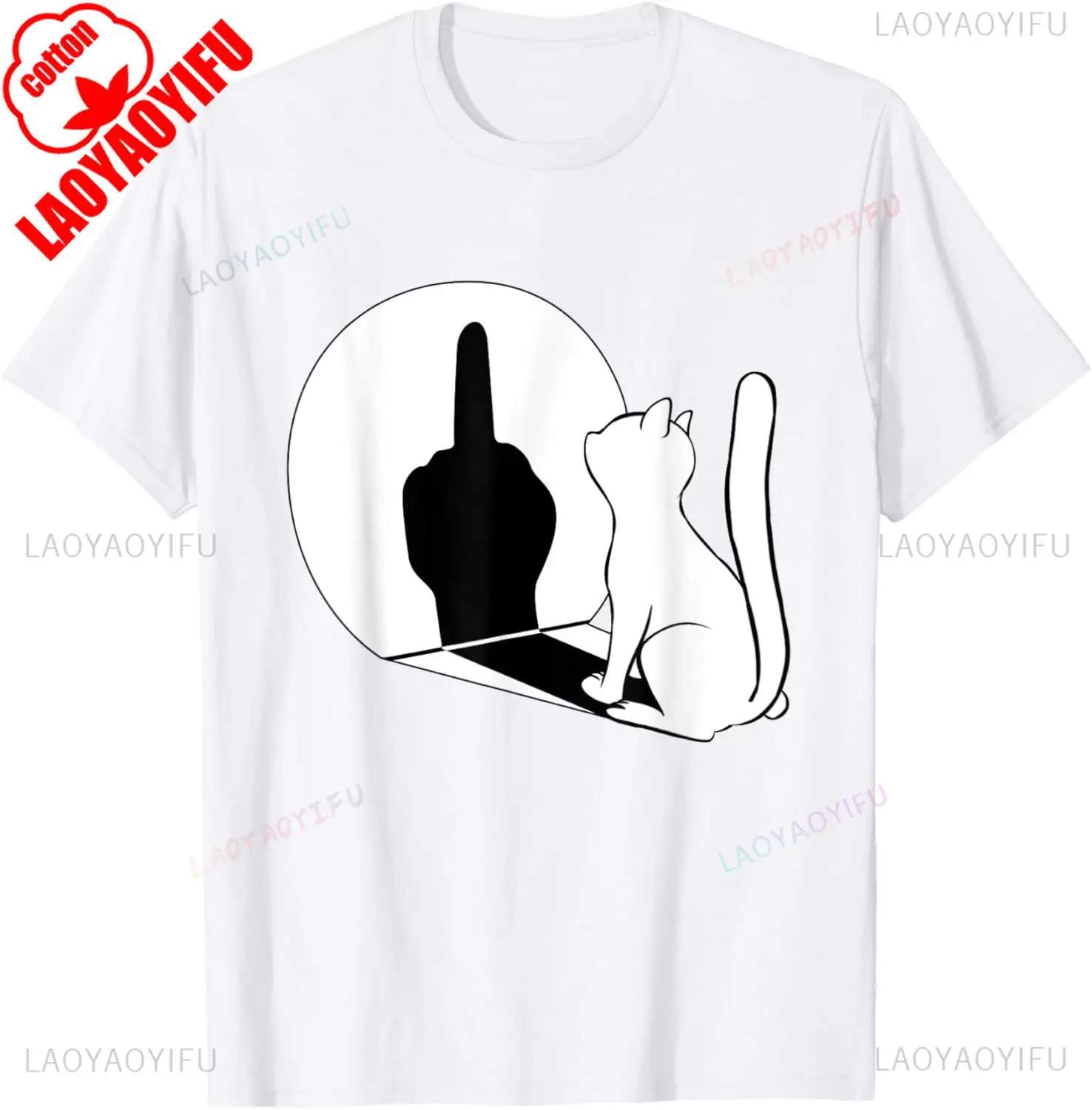 Middle Finger Cat Statement Cat Funny Gift T-Shirt Regular Short Sleeve Tops O-neck Men's Cotton T-shirt Cotton Summer Shirts photo 8