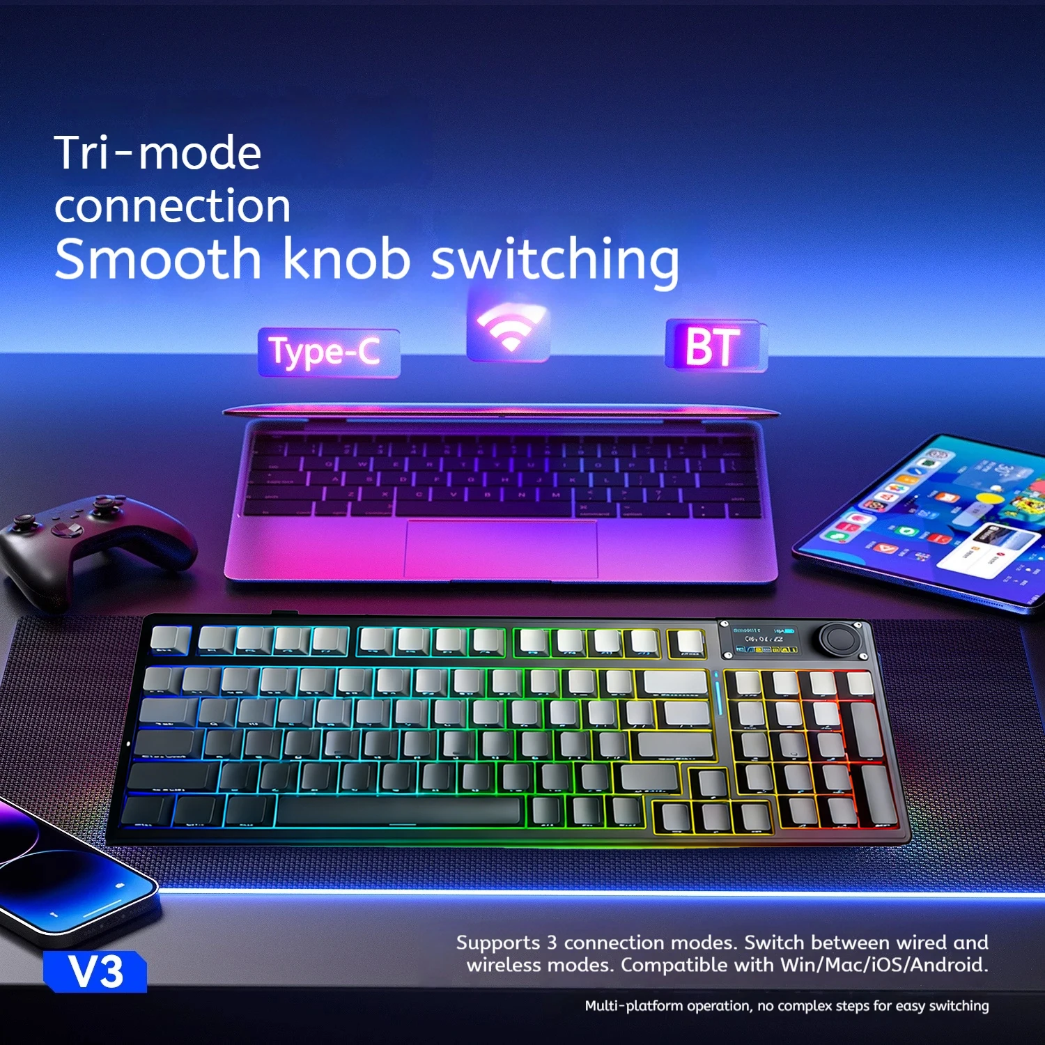 F98pro V3 Wireless Mechanical Keyboard Knob OLED Display Hot Swap RGB Tri-mode BT5.0/2.4G/USB-C Gaming Keyboard for PC photo 8