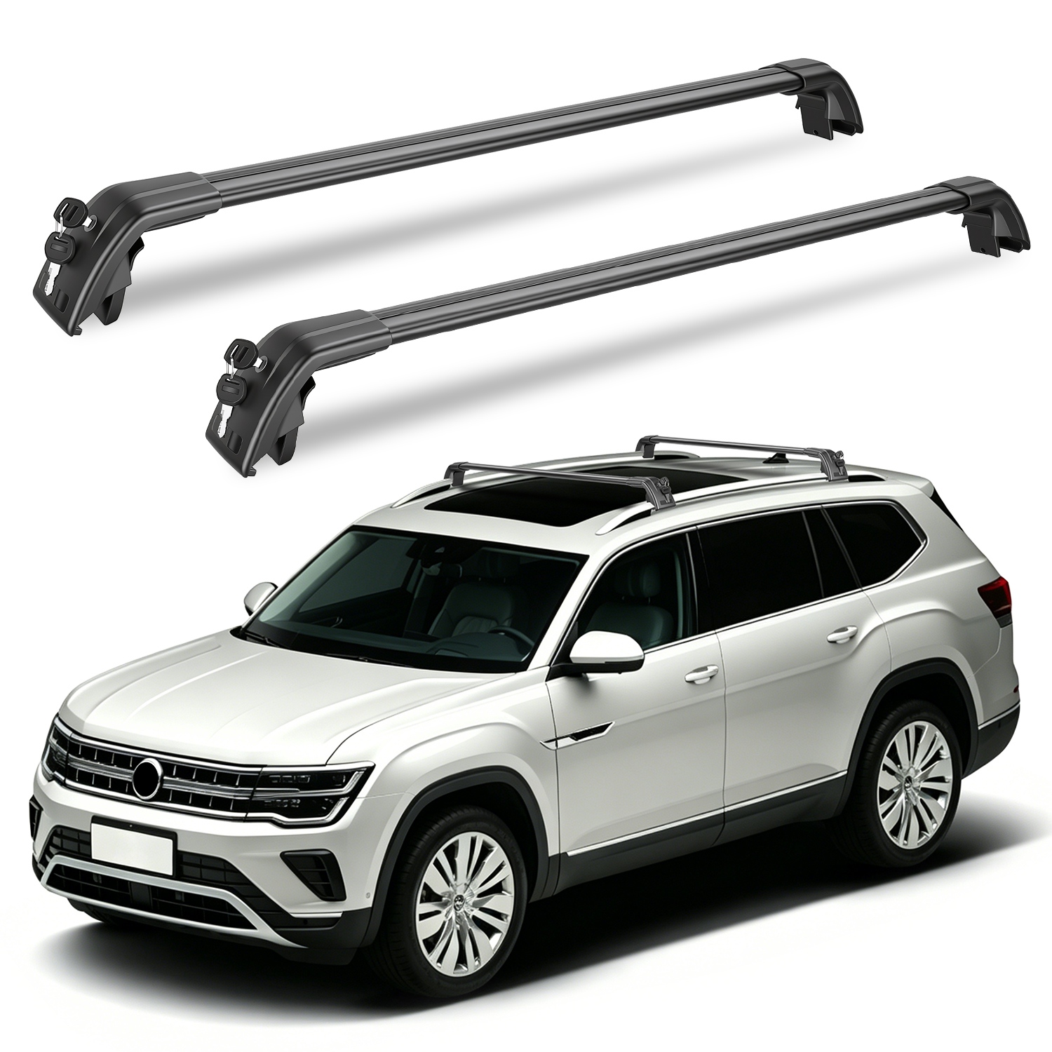 Roof Rack Cross Bars Fit For Atlas 2022-2026 With Factory Raised Side Rails Lockable Aluminum Roof Rack Crossbars With Locks Anti-Theft Cargo Carrier Bars 330lbs Max Load photo 3