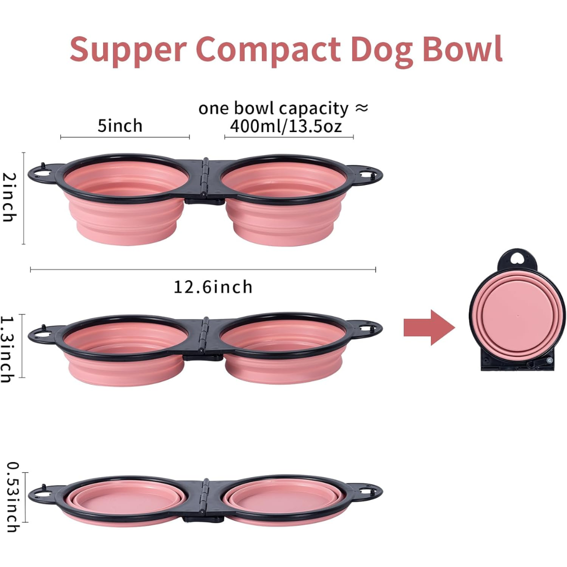 Collapsible Dog Dual Bowls Reinforced Rim 180 Degrees Flip Over Foldable Double Bowl With Lock Clips More Stable Dog Travel Bowls Pet Food Water Feeder photo 2