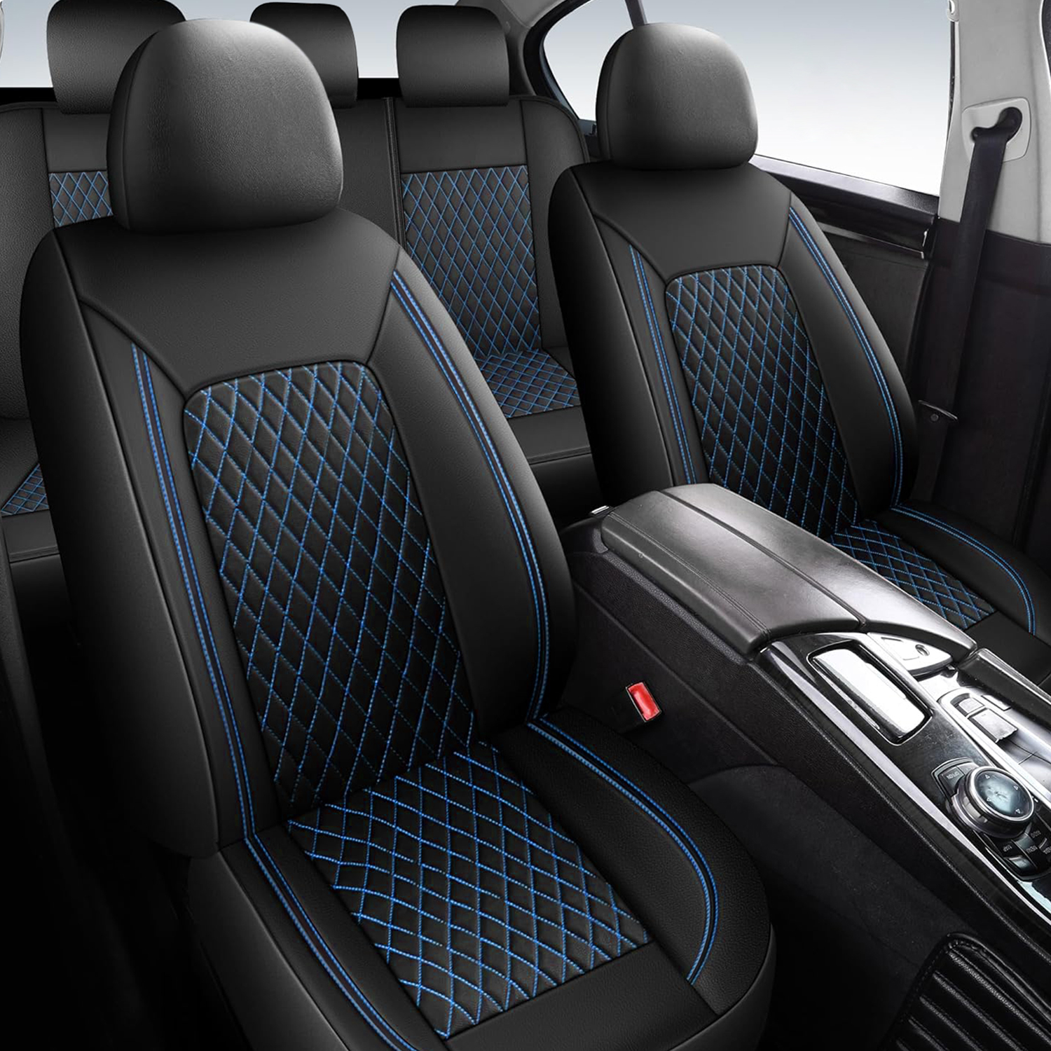 5-Seat Car Seat Cover, Single-Stitch Diamond Pattern, Quilted And Embroidered, Synthetic Leather, PVC Leather, Exported To Europe And America photo 4
