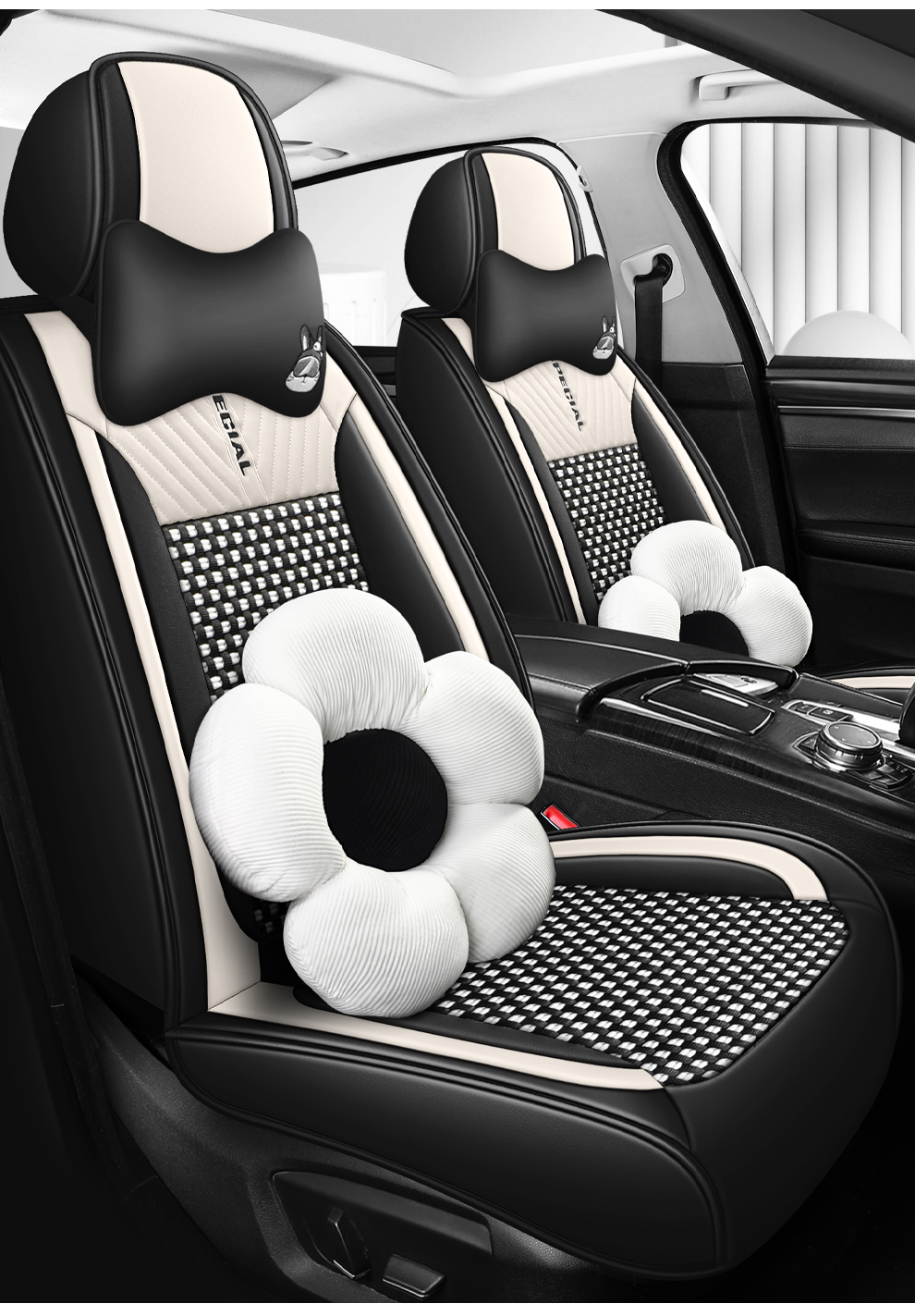 Light Luxury Nordic Style Classic Black White Checkered Plaid Car Seat Covers Full 5-Seat Set Breathable Soft Universal Auto Seat Cushion Protector For Vehicles photo 7