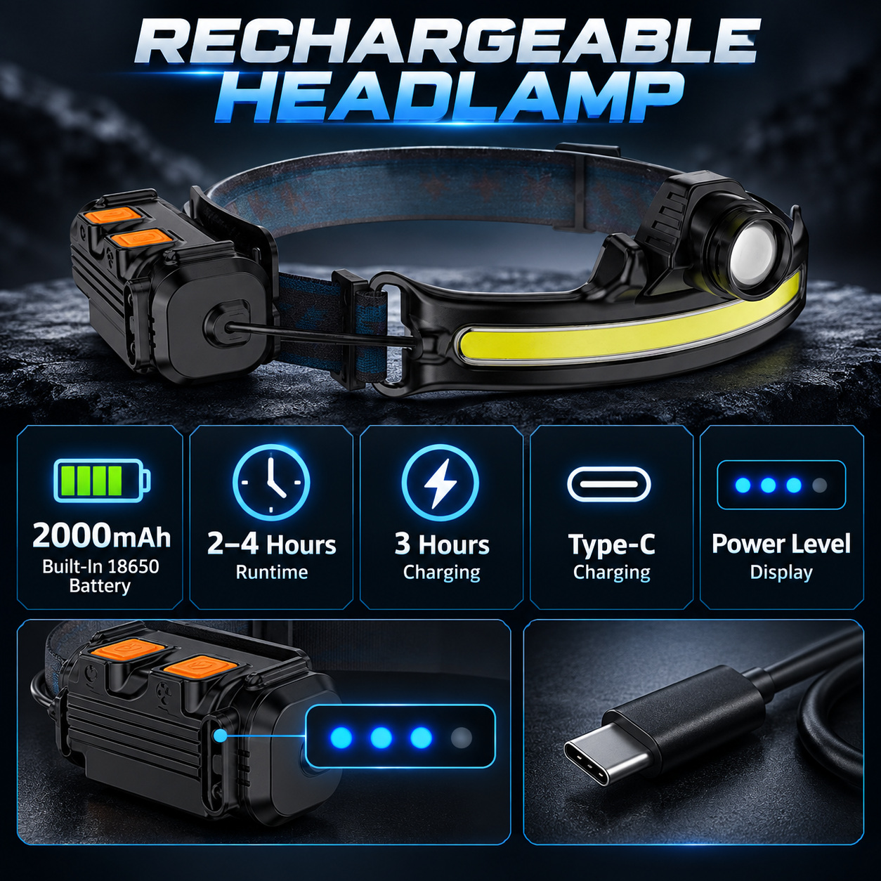 Rechargeable Motion Sensor Zoomable Battery Display LED Work Light Type C 2000mAh W678 2 4 photo 7