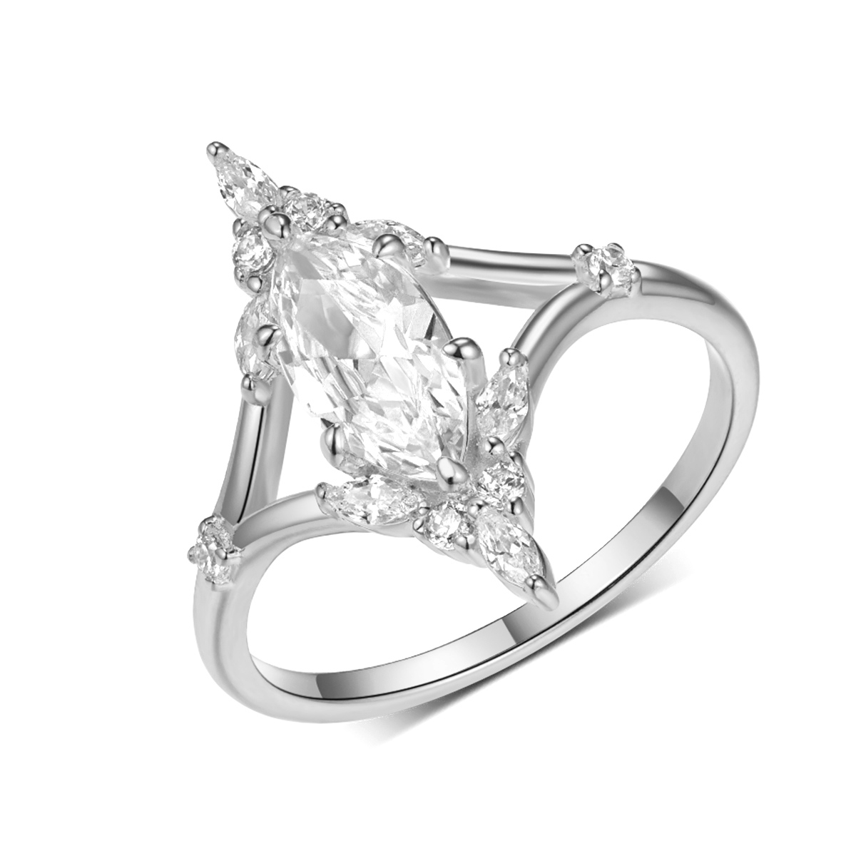 S925 Silver 2.8g Marquise Moissanite Ring, 5x10mm D VVS1 Cluster Setting, GRA Certified US 6-9 photo 1