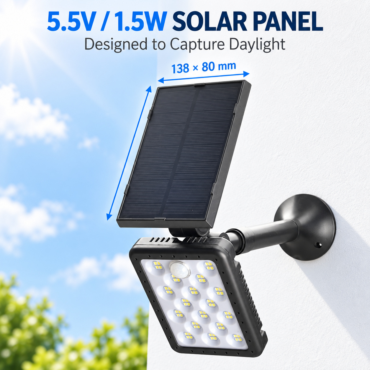 Solar Powered Rechargeable Motion Sensor LED Work Light 1500mAh For Auto W775A 1x 18650 Battery photo 3