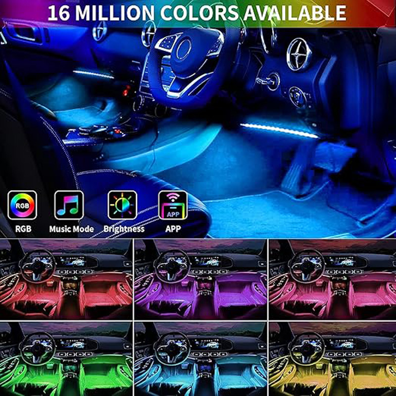 Car LED Strip Lights Kit, Auto Interior Ambient RGB LED Strip Atmosphere Car Decorative Lamp With Bluetooth Music Sync App Remote Control photo 2